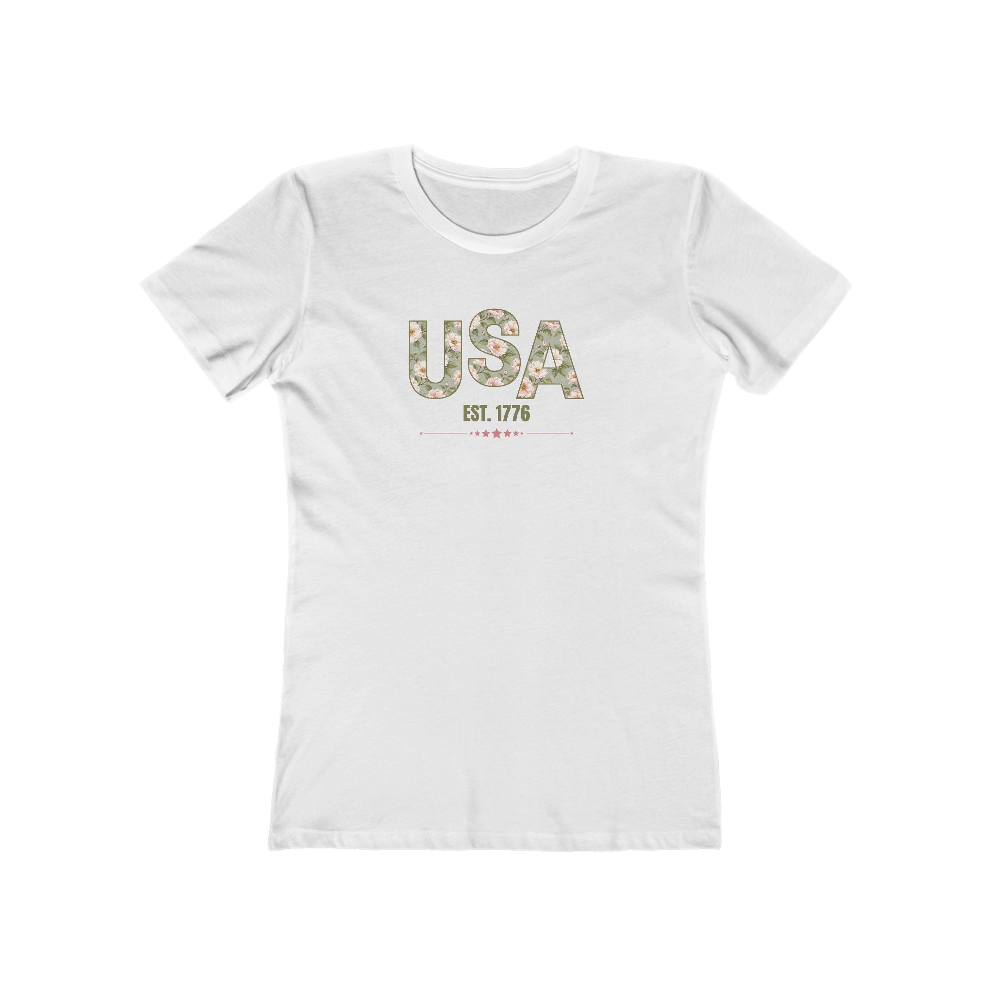 USA Est. 1776 Women's Fitted T-Shirt – Floral Patriotic Graphic Tee
