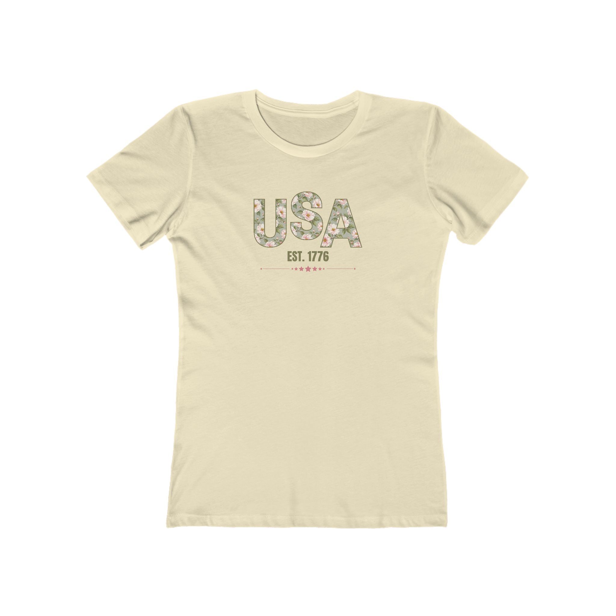 USA Est. 1776 Women's Fitted T-Shirt – Floral Patriotic Graphic Tee