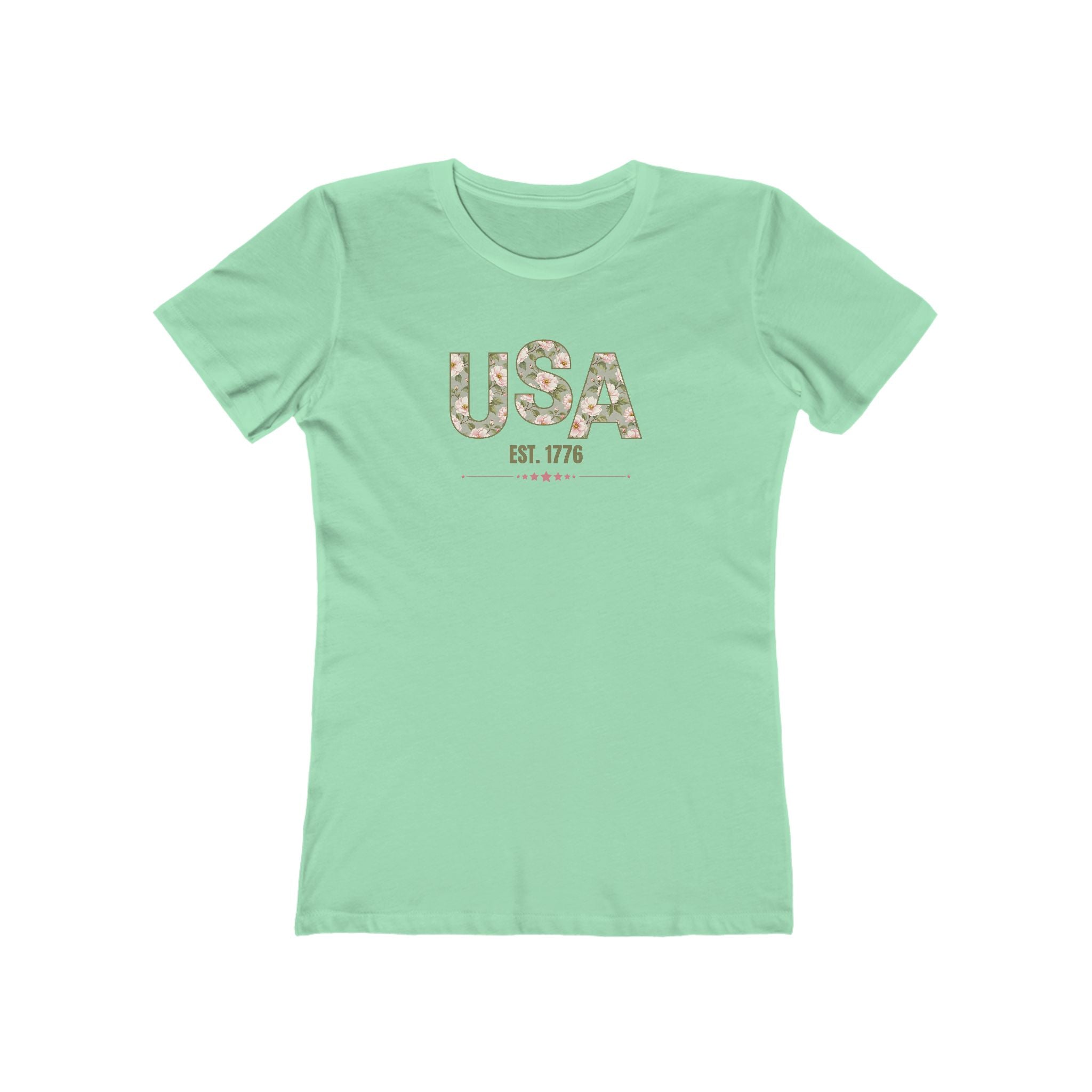 USA Est. 1776 Women's Fitted T-Shirt – Floral Patriotic Graphic Tee