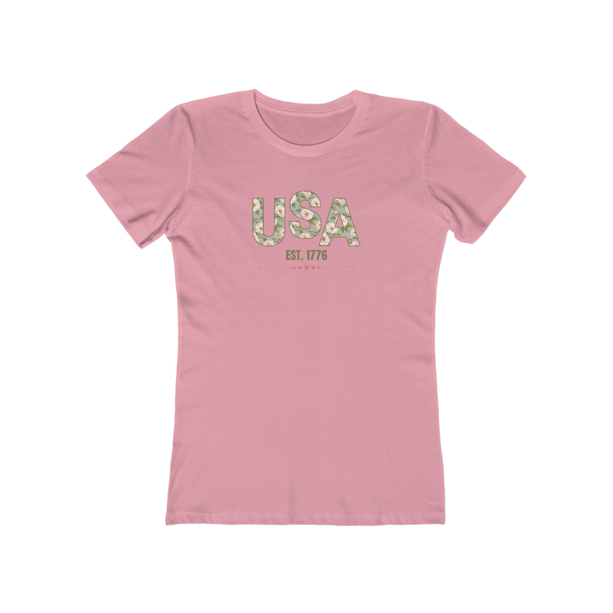 USA Est. 1776 Women's Fitted T-Shirt – Floral Patriotic Graphic Tee