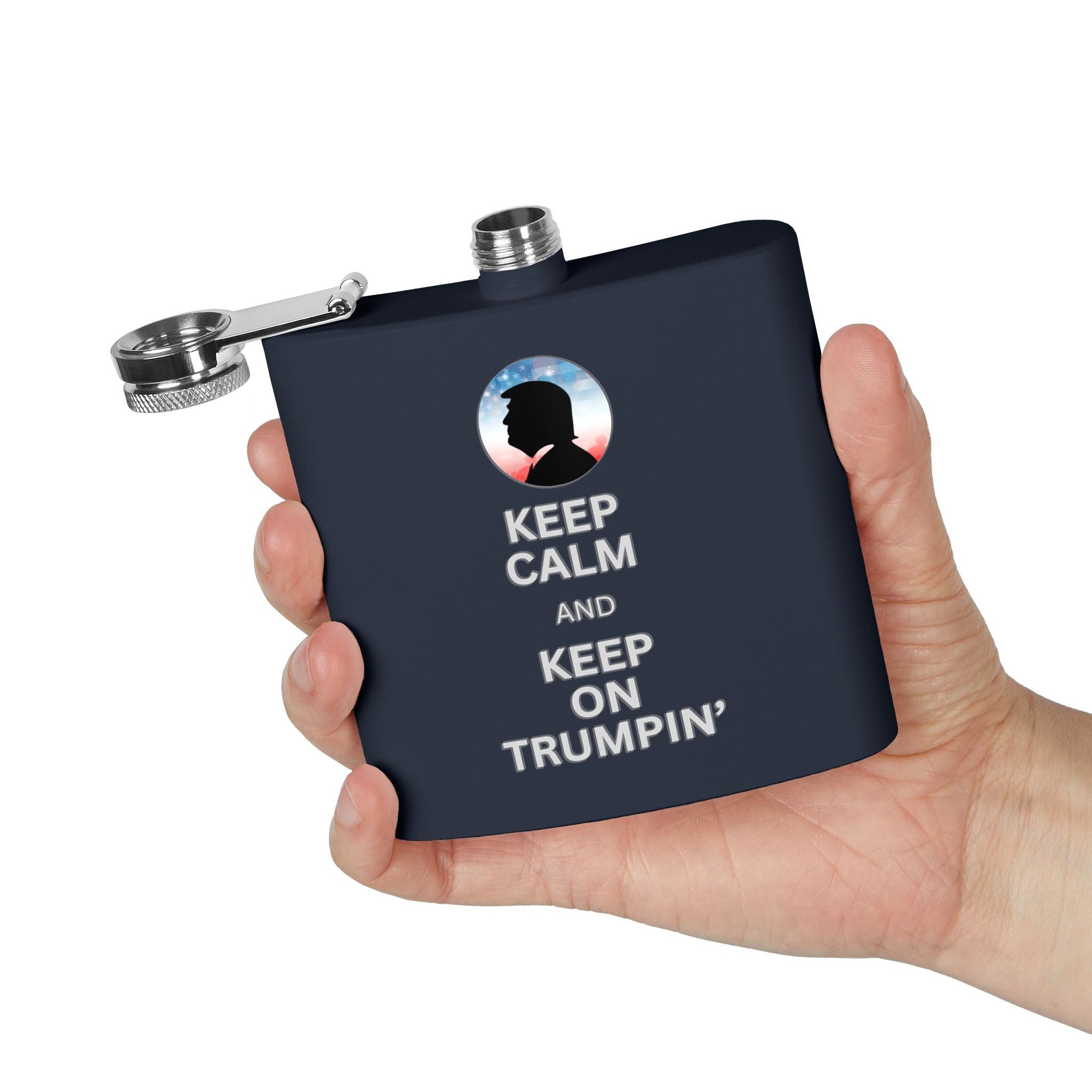 Keep Calm & Keep Trumpin' Flask - 6oz Stainless Steel Flask for Celebrations Printify
