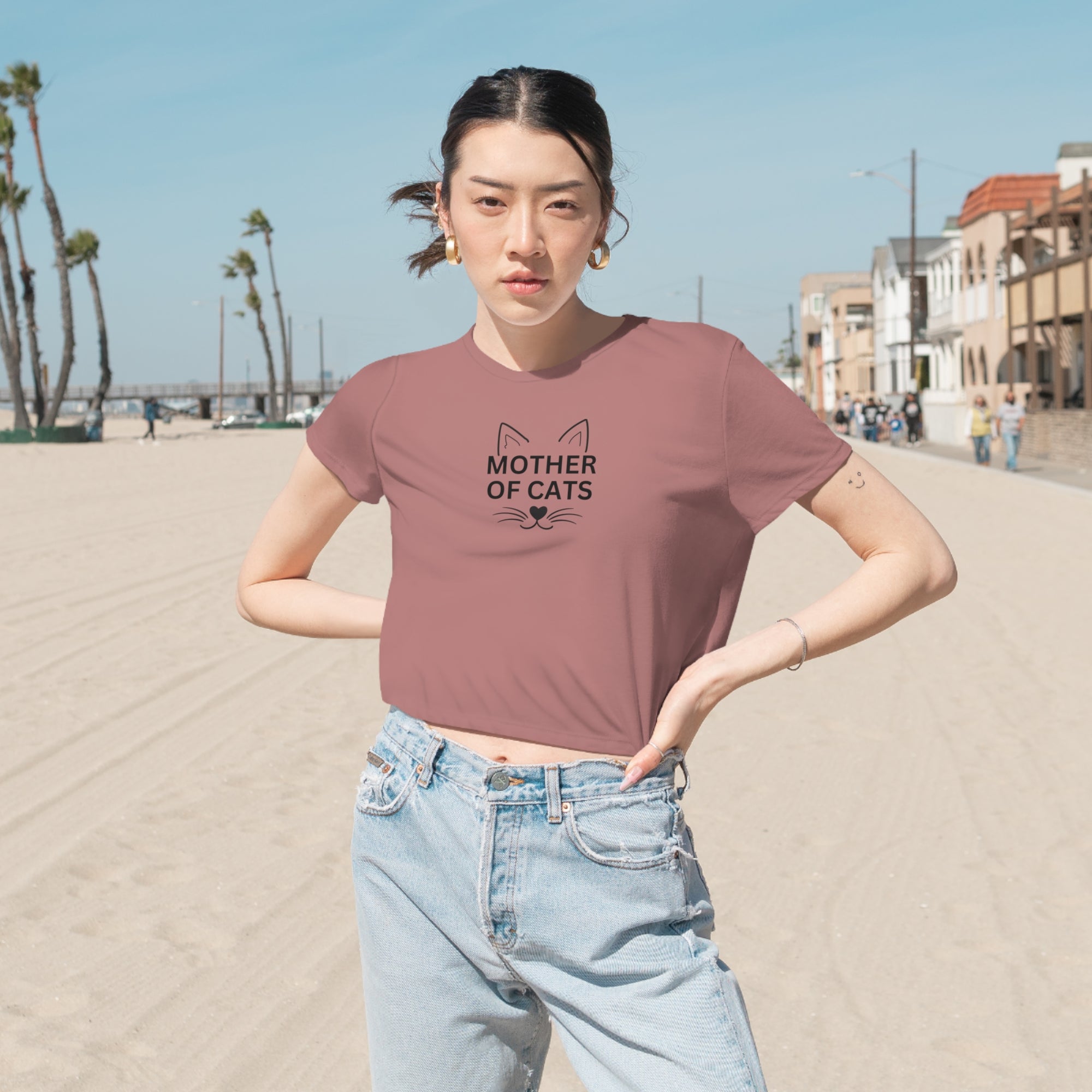 Mother of Cats Women's Flowy Cropped Tee - T - Shirt - Epileptic Al’s Shop