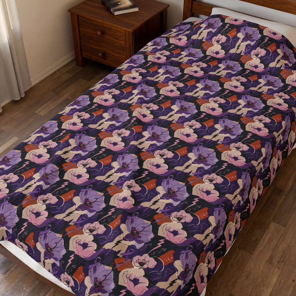 Epilepsy Awareness Floral Plush Blanket | Purple Ribbon Throw Blanket