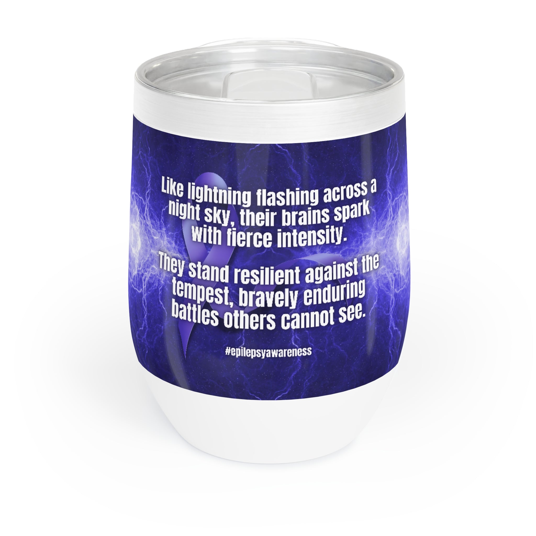 Photo depicting the ​Resilient Against the Tempest Chill Wine Tumbler from EpiAl's Shop.