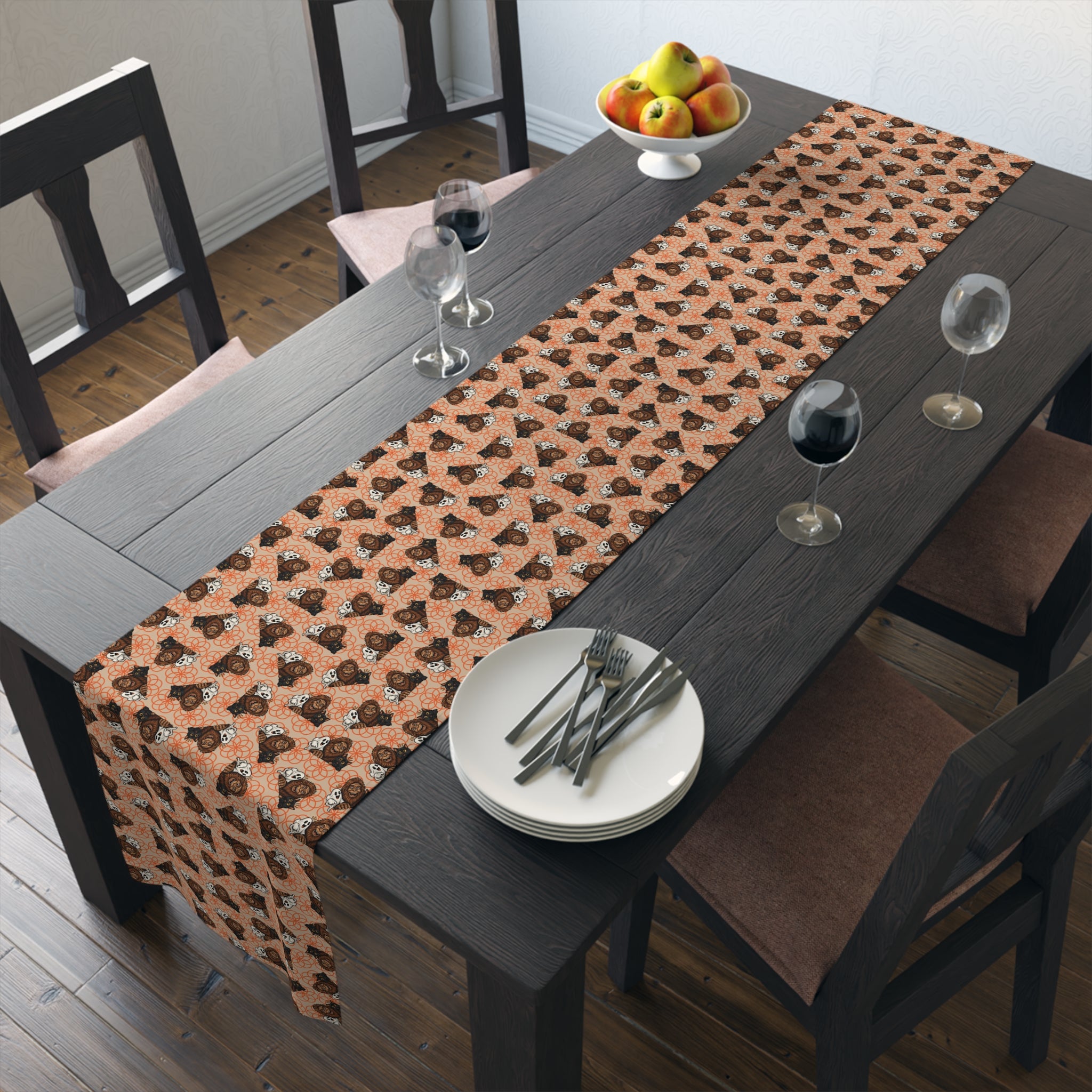 Bigfoot, Boo & Black Cat Halloween Table Runner