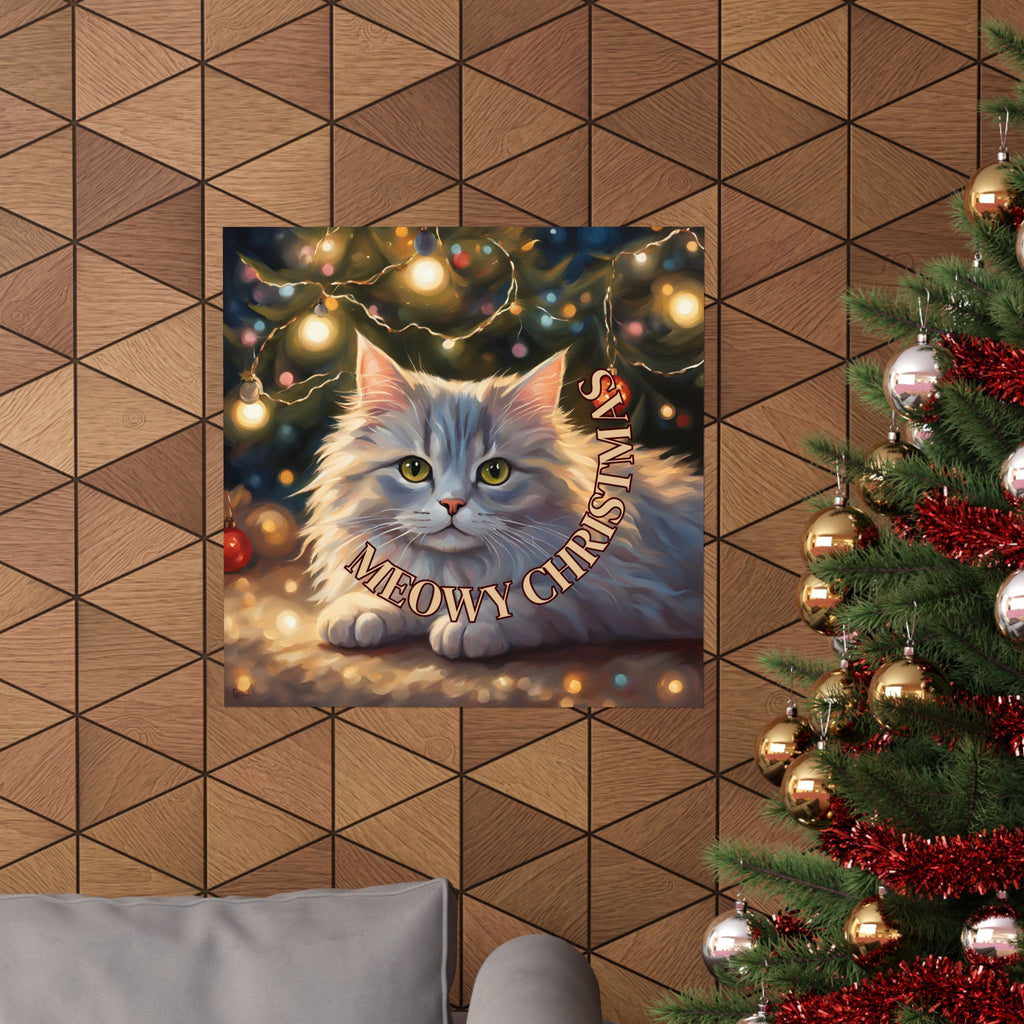 White Meowy Christmas Kitty Matte Vertical Posters