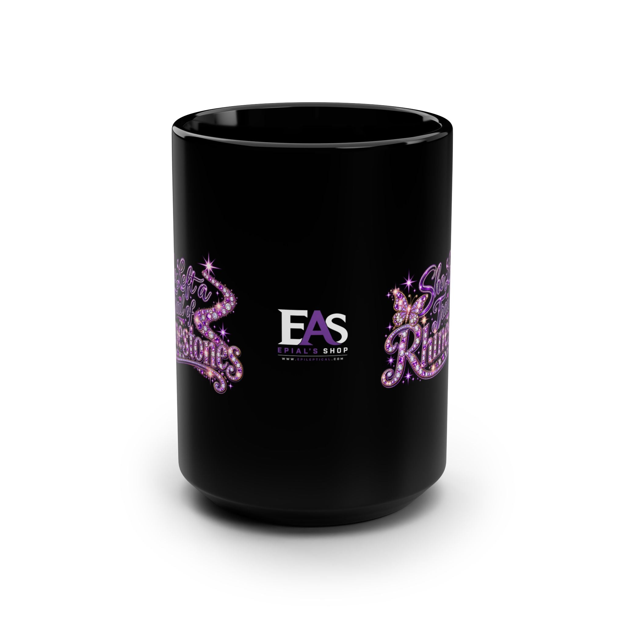She Left a Trail of Rhinestones Black 15oz Mug
