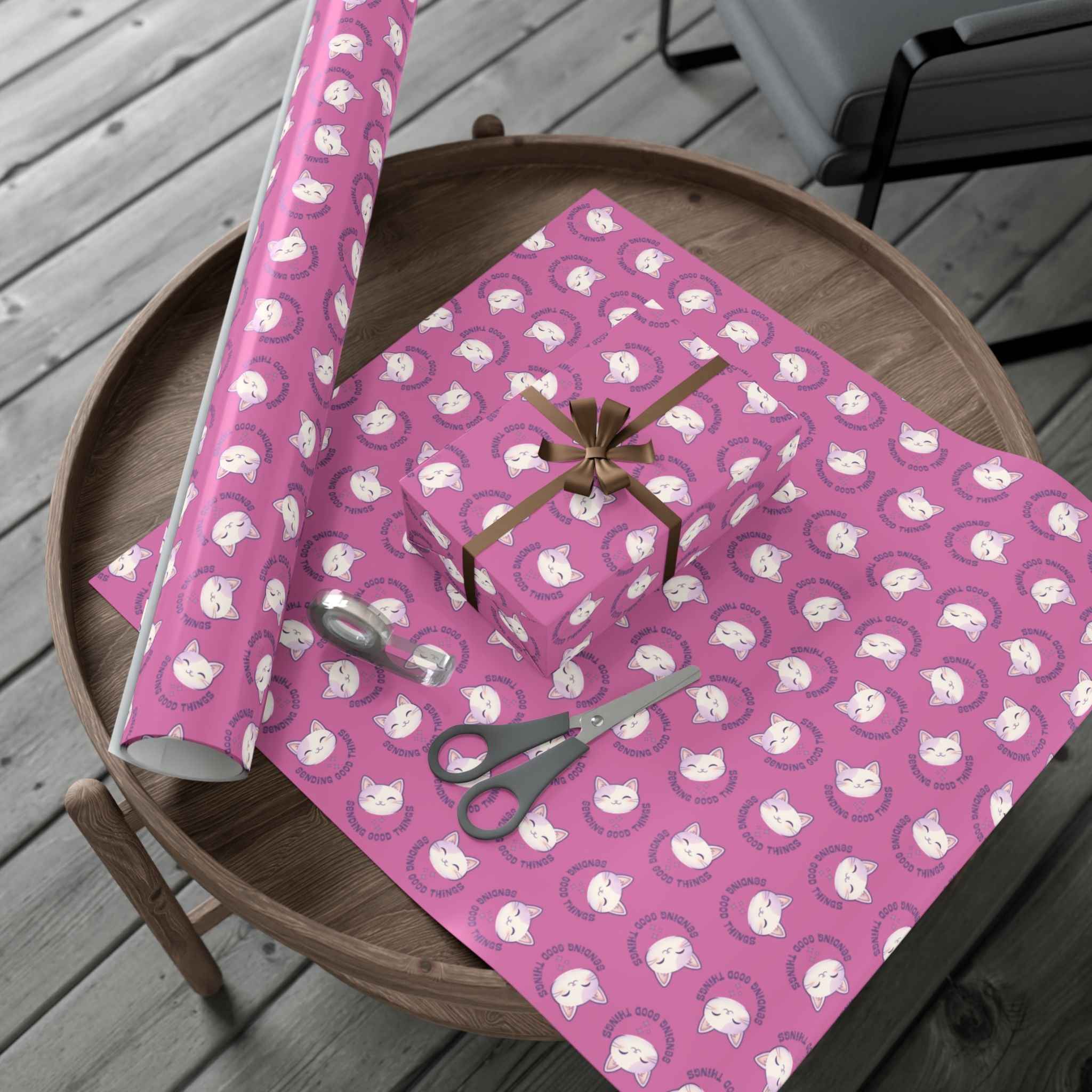 Sending Good Things Cat Gift Wrap – Pink All-Occasion Wrapping Paper