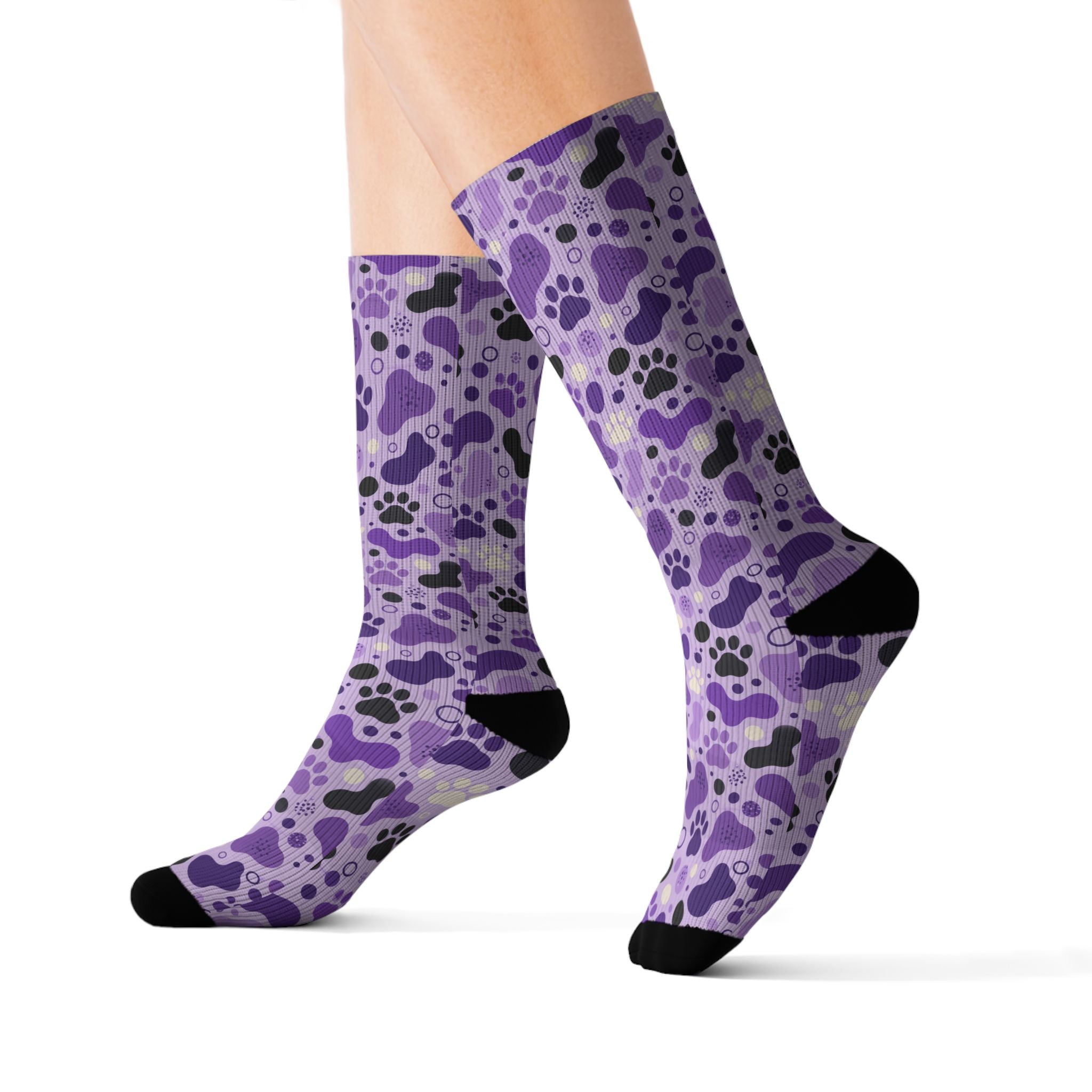 Purple Paws Cat Lover Crew Socks for Cat Ladies