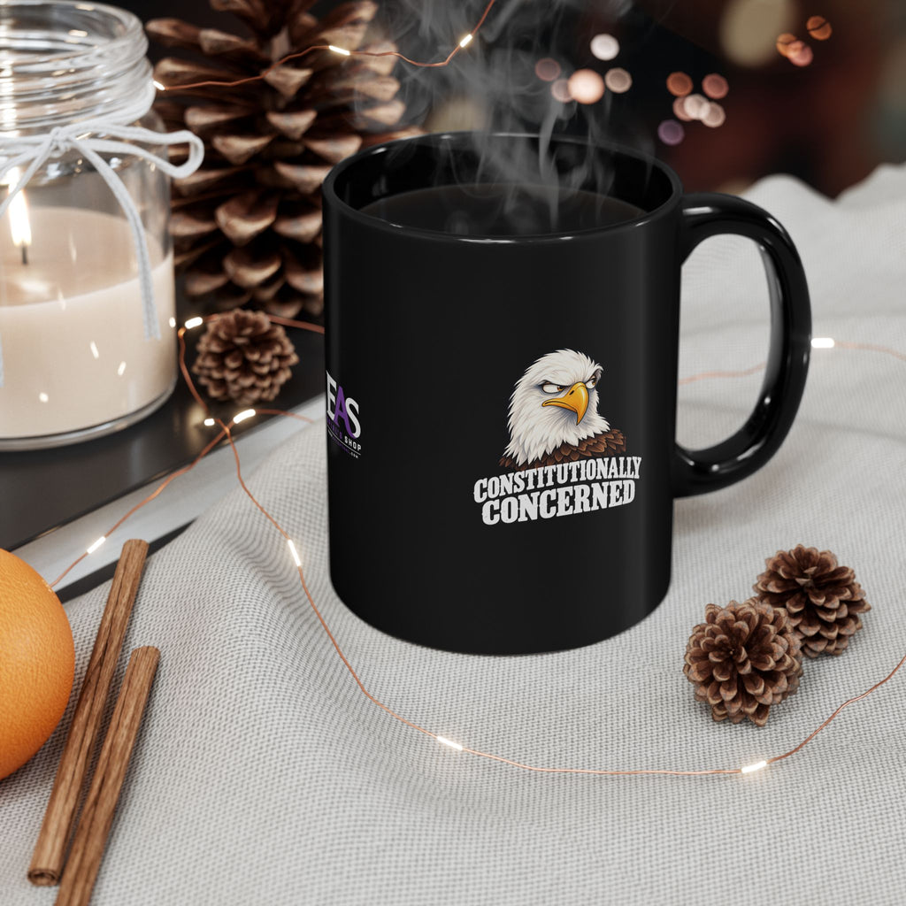 Constitutionally Concerned Black Ceramic Mug | Political Humor Coffee Cup | 11 oz & 15 oz