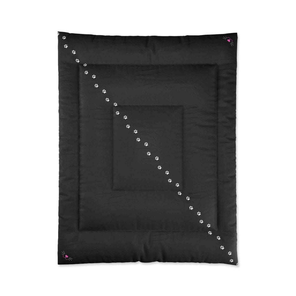 Black “Pawprint Path” Cat Lover Comforter