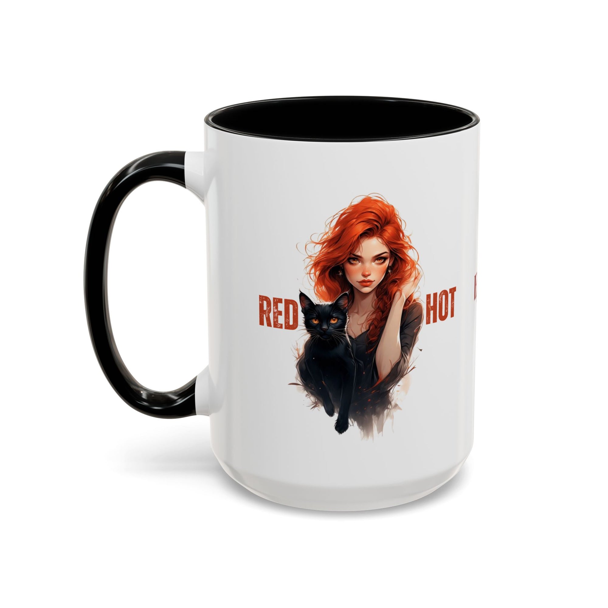 Red Hot Coffee Mug with Artistic Cat-Themed Design