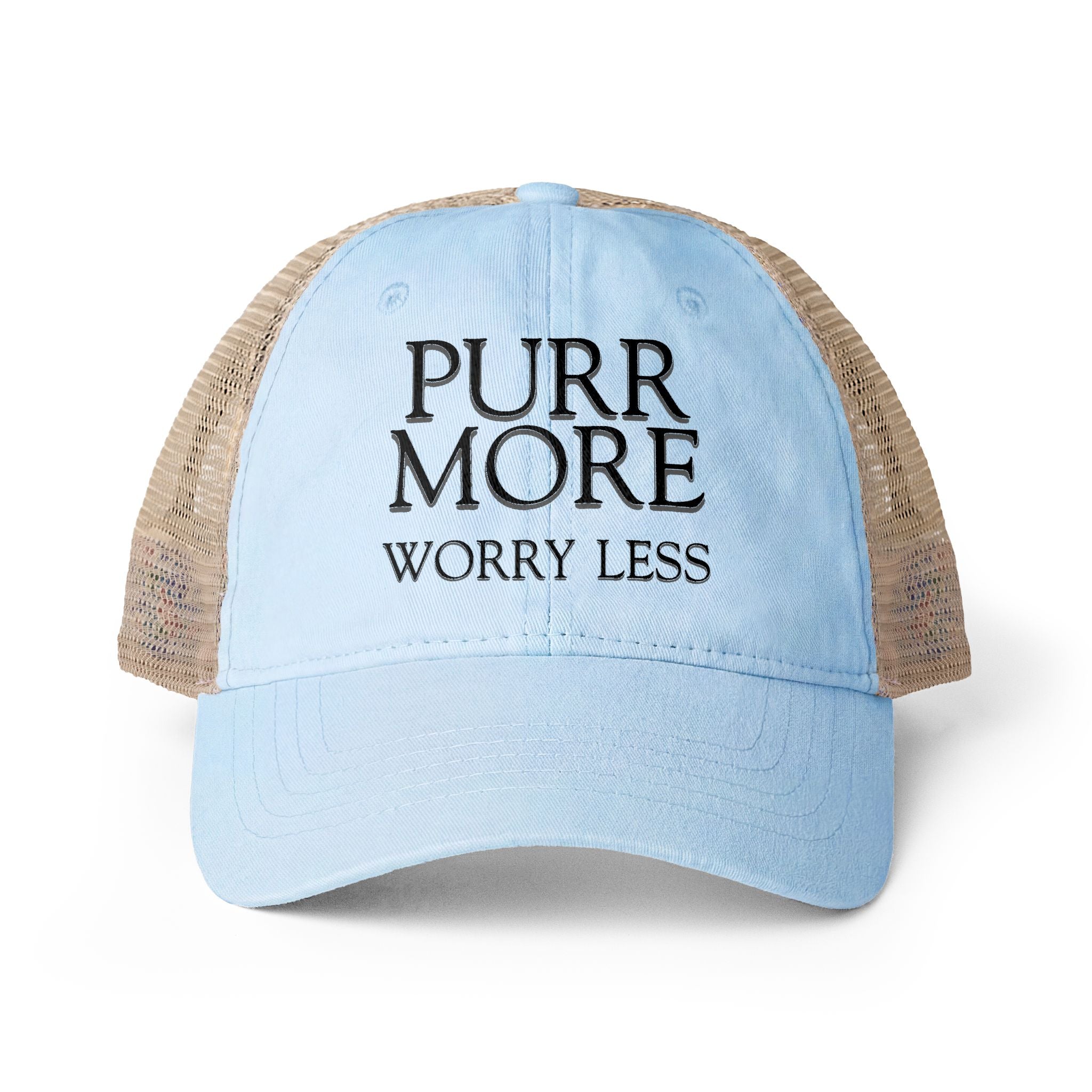 Purr More, Worry Less Women’s Ponytail Trucker Hat