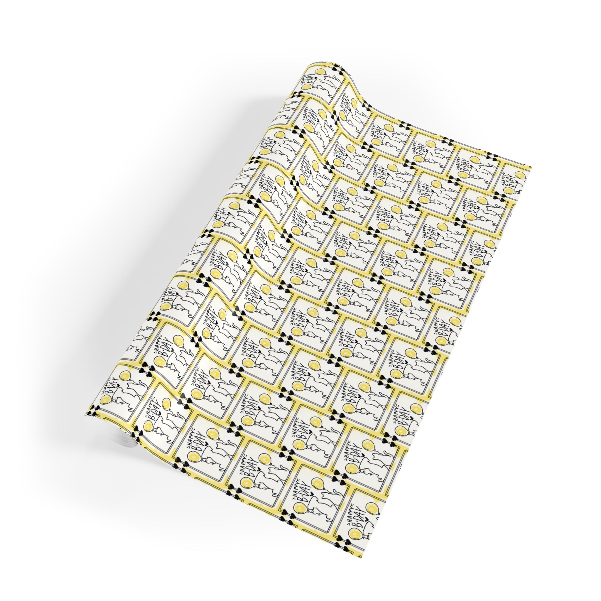 Dog & Cat Black & Yellow Birthday Gift Wrapping Paper Rolls, 1pc - EpiAl's Shop