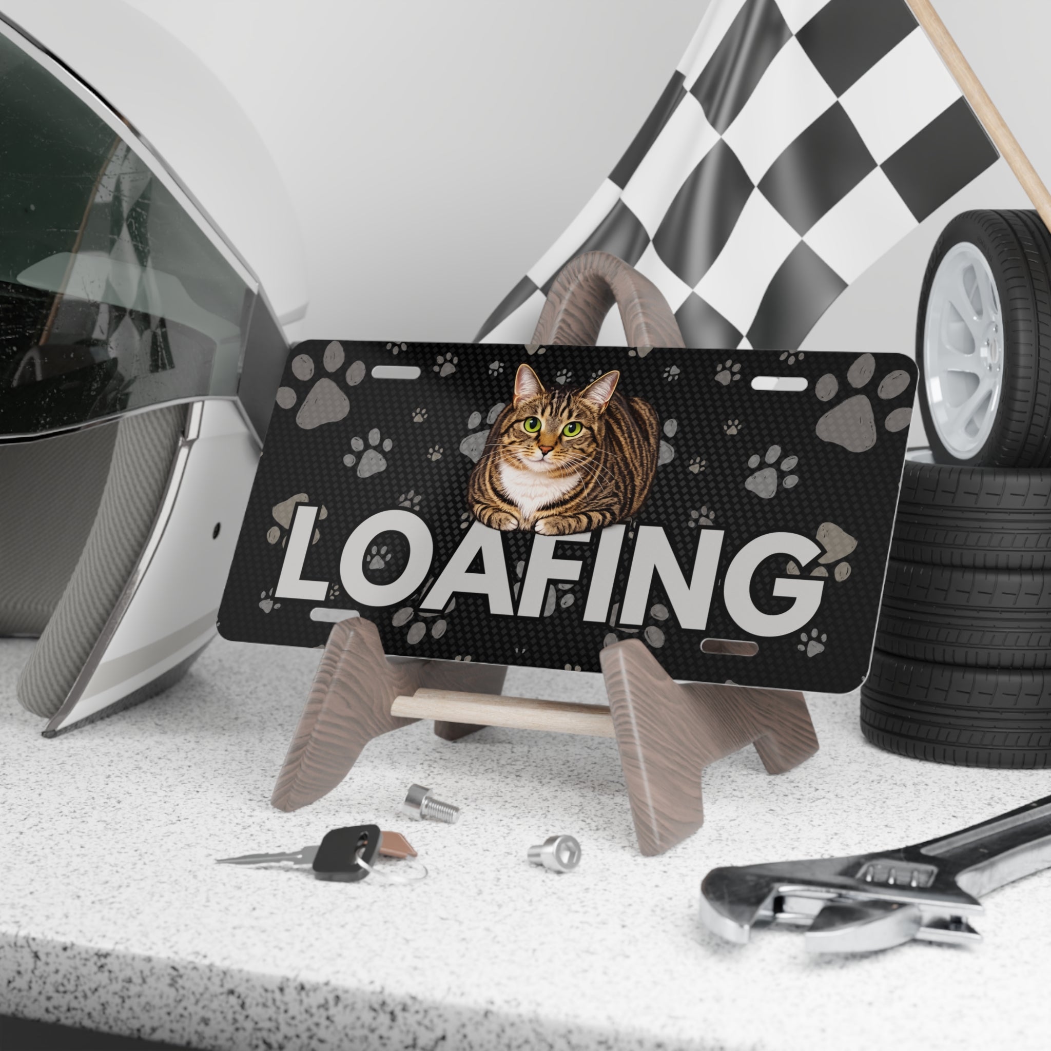 LOAFING Cat Vanity Plate – Funny Cat Lover Aluminum License Plate Sign
