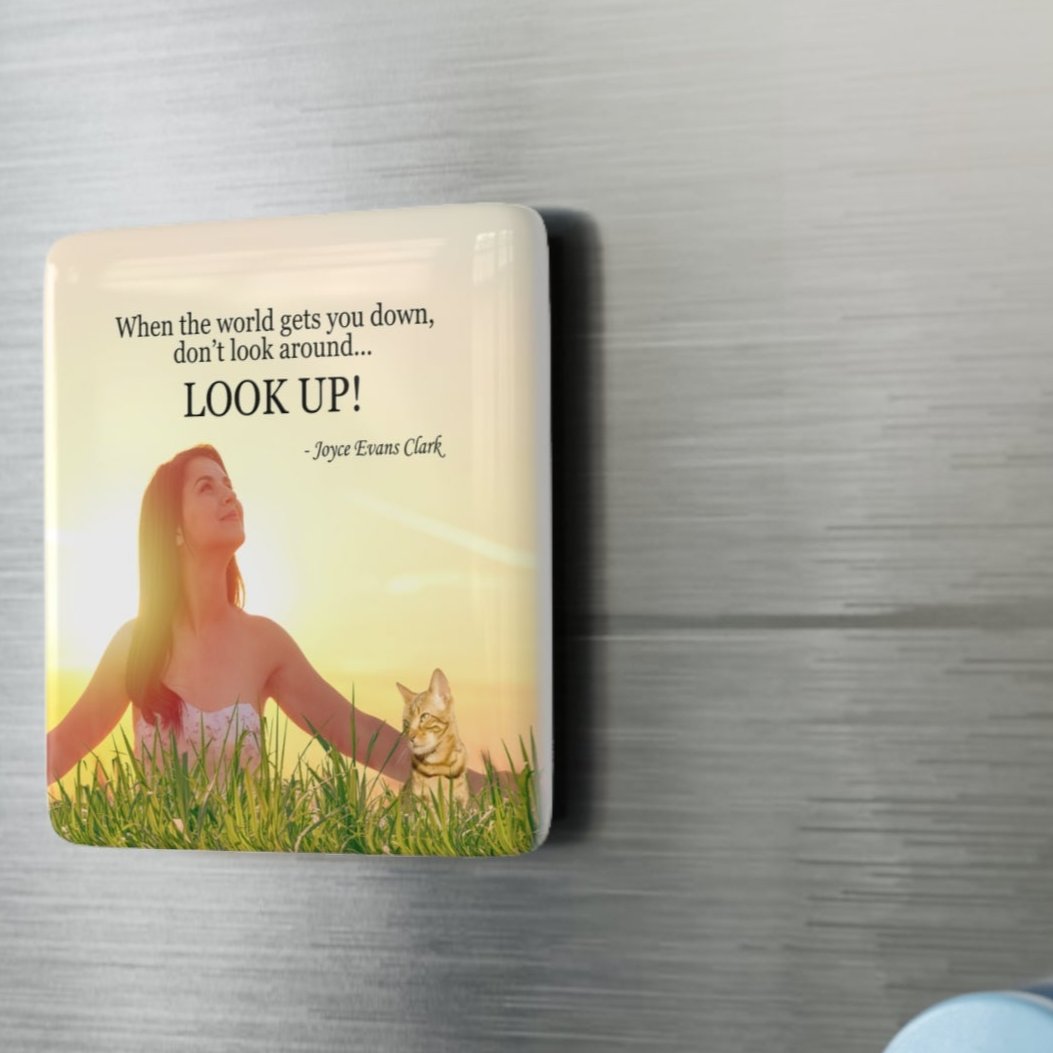 Photo depicting the ​Don't Look Around - Look Up Magnet, Square from EpiAl's Shop.