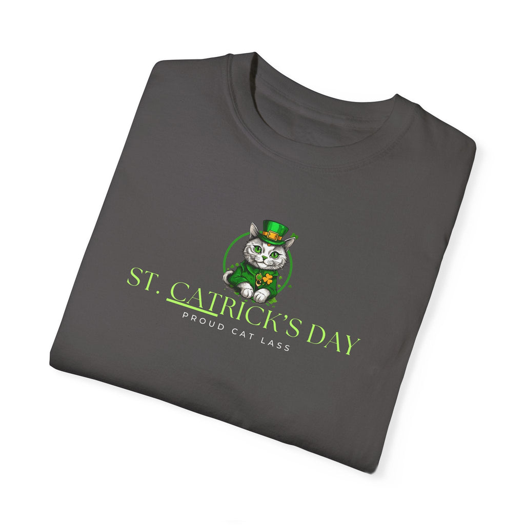 St. Patrick's Day Cat T-Shirt - Unisex Garment-Dyed Tee for Cat Lovers Printify
