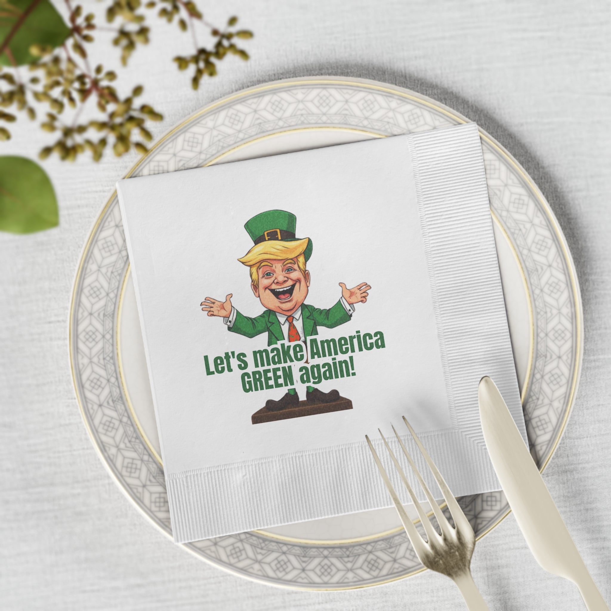 Parody St. Patrick's Day White Coined Napkins