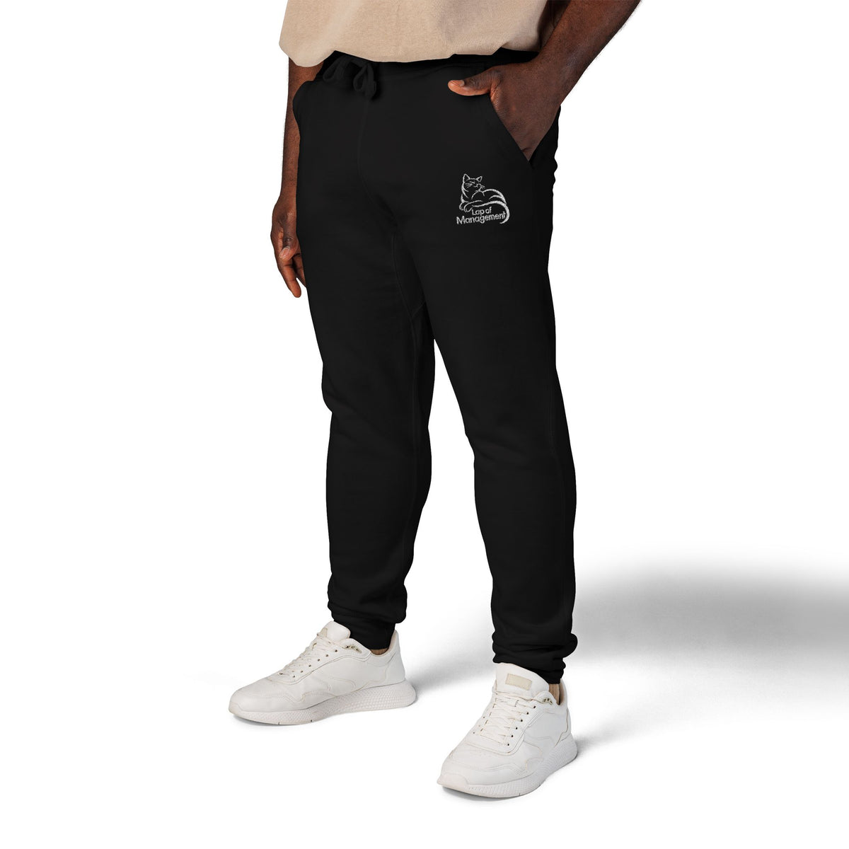 Lap of Management Embroidered Cat Fleece Joggers