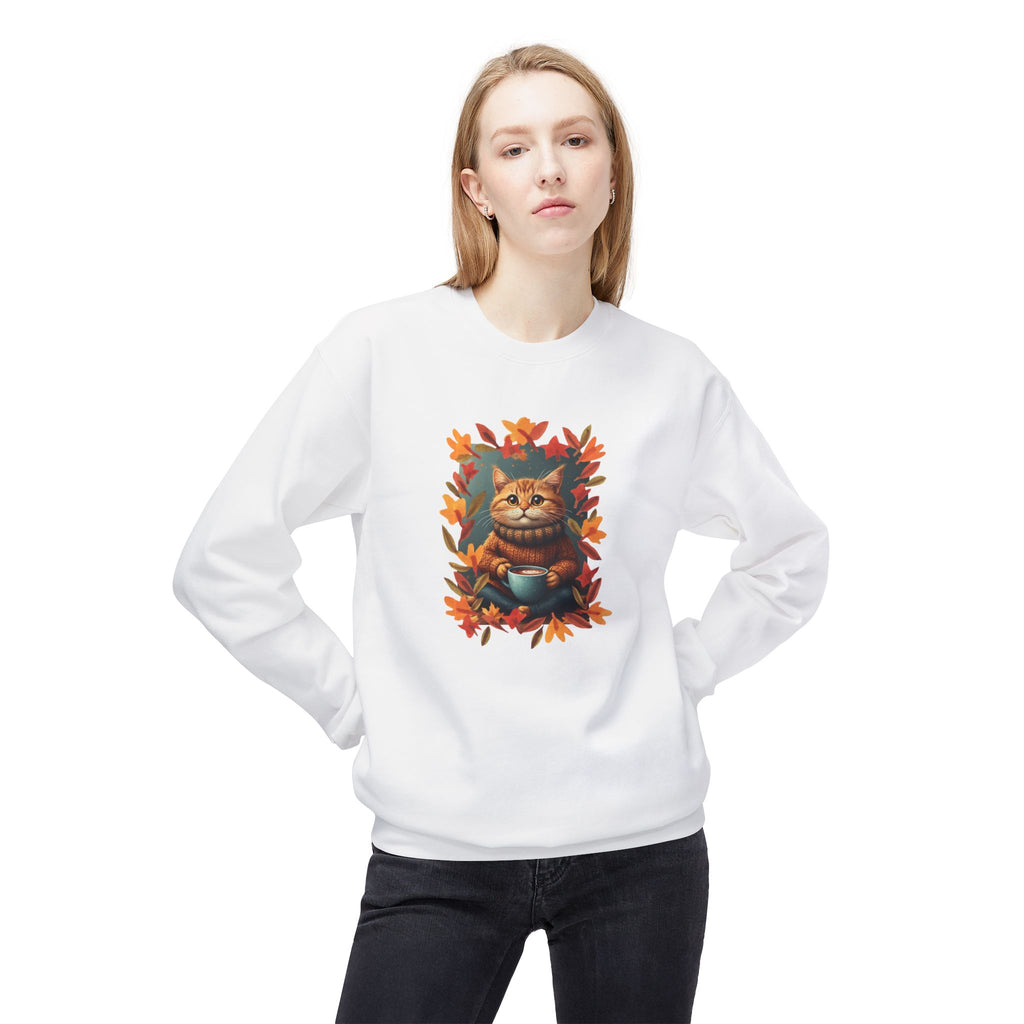 Whimsical Fall Fleece Kitty Sweatshirt, Cozy Autumn Apparel