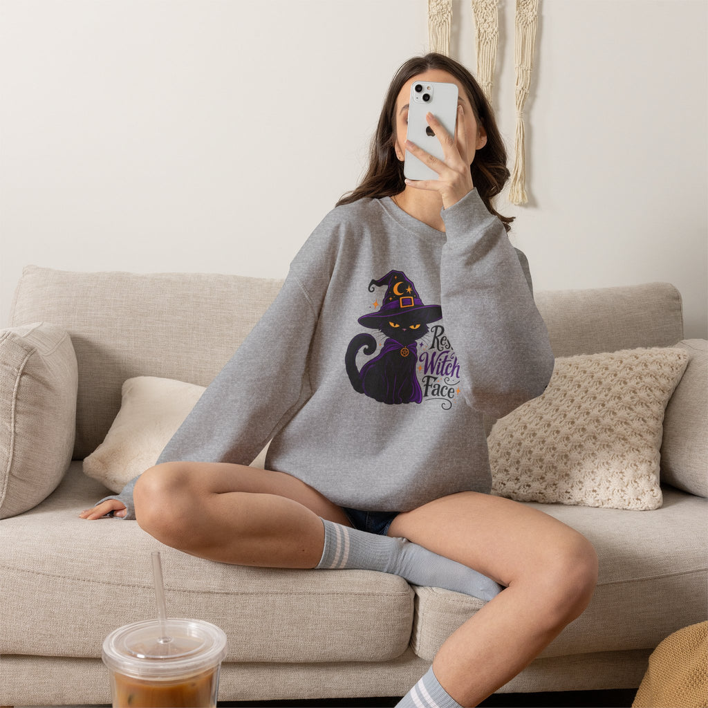 Resting Witch Face Cat Sweatshirt | Halloween Witch Cat Crewneck
