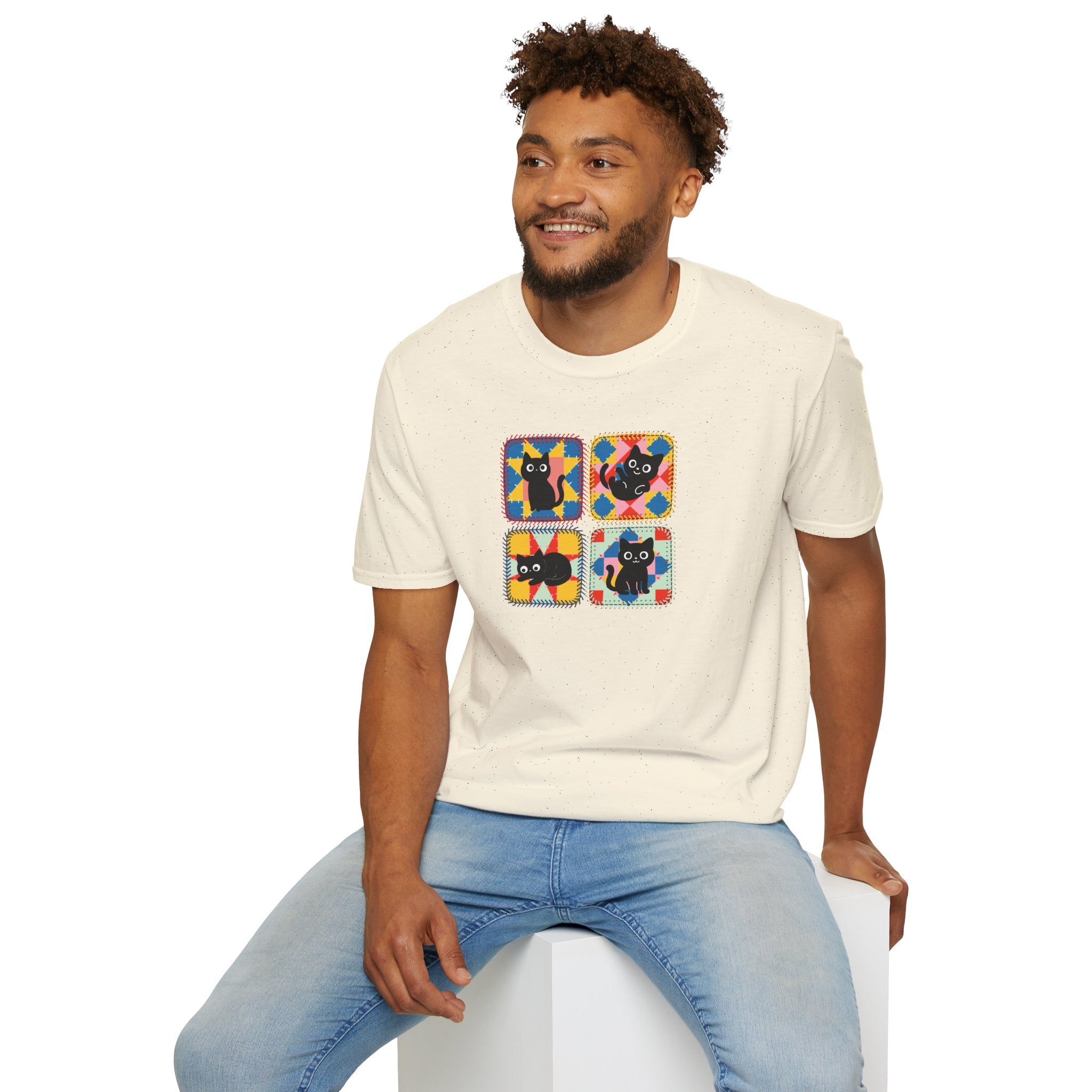 Patchwork Black Cats T-Shirt | Colorful Quilt Cat Lover Graphic Tee