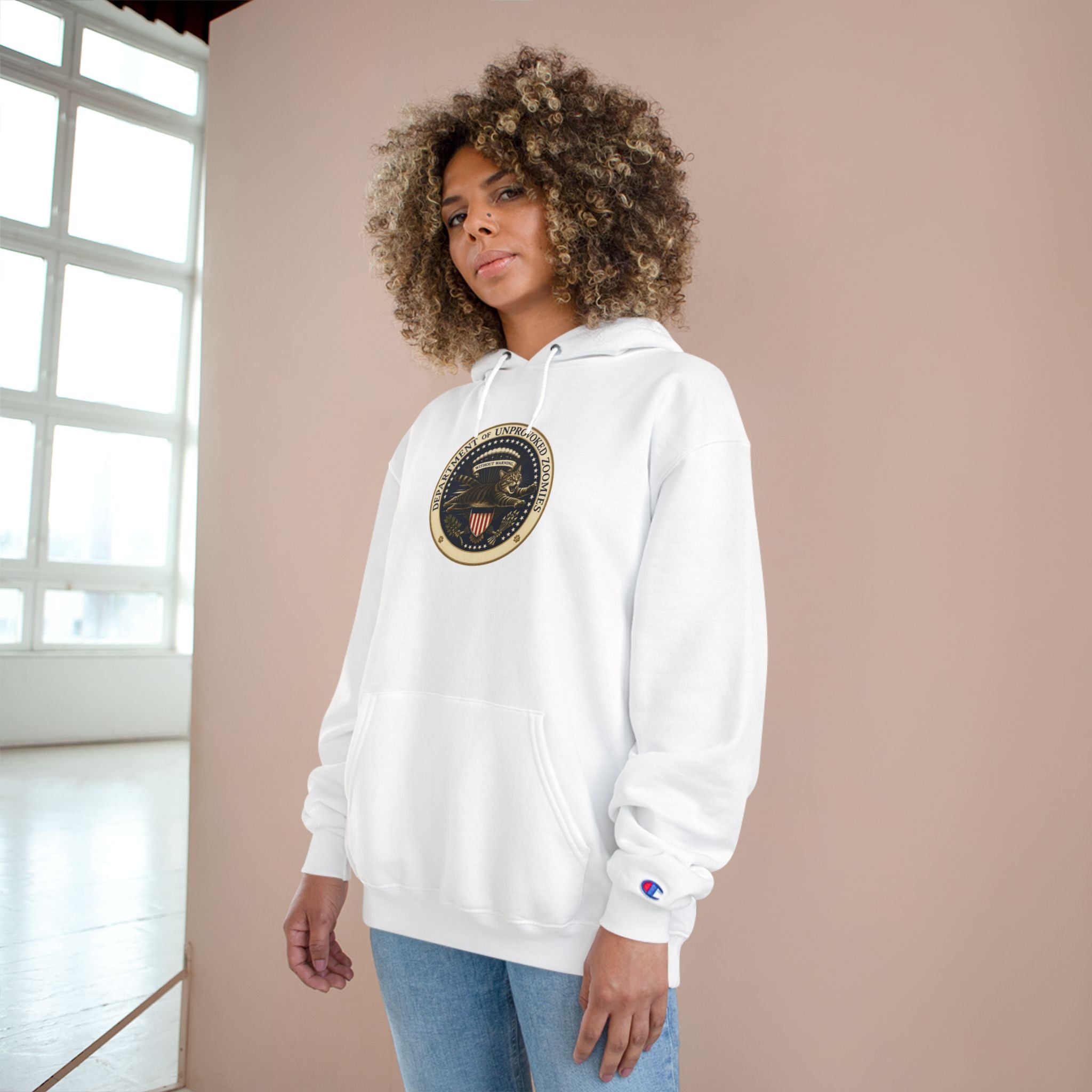 Department of Unprovoked Zoomies Champion Hoodie | Funny Cat Seal Sweatshirt