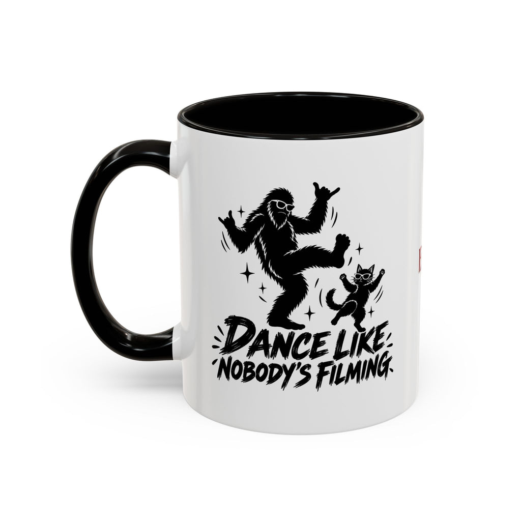 Dance Like Nobody's Filming | Funny Bigfoot & Cat Coffee Mug (11oz/15oz)