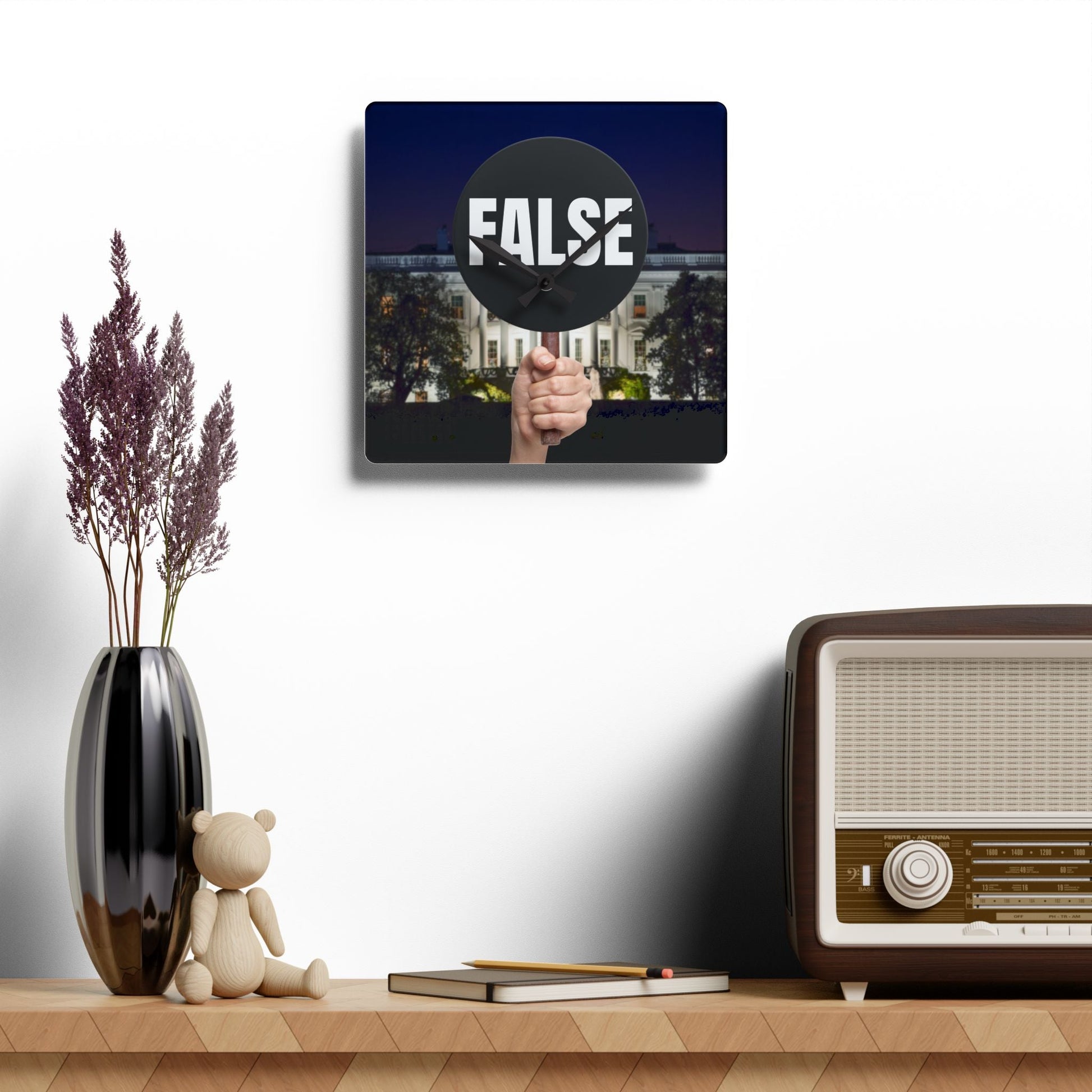False Sign Bold Statement Acrylic Wall Clock Printify