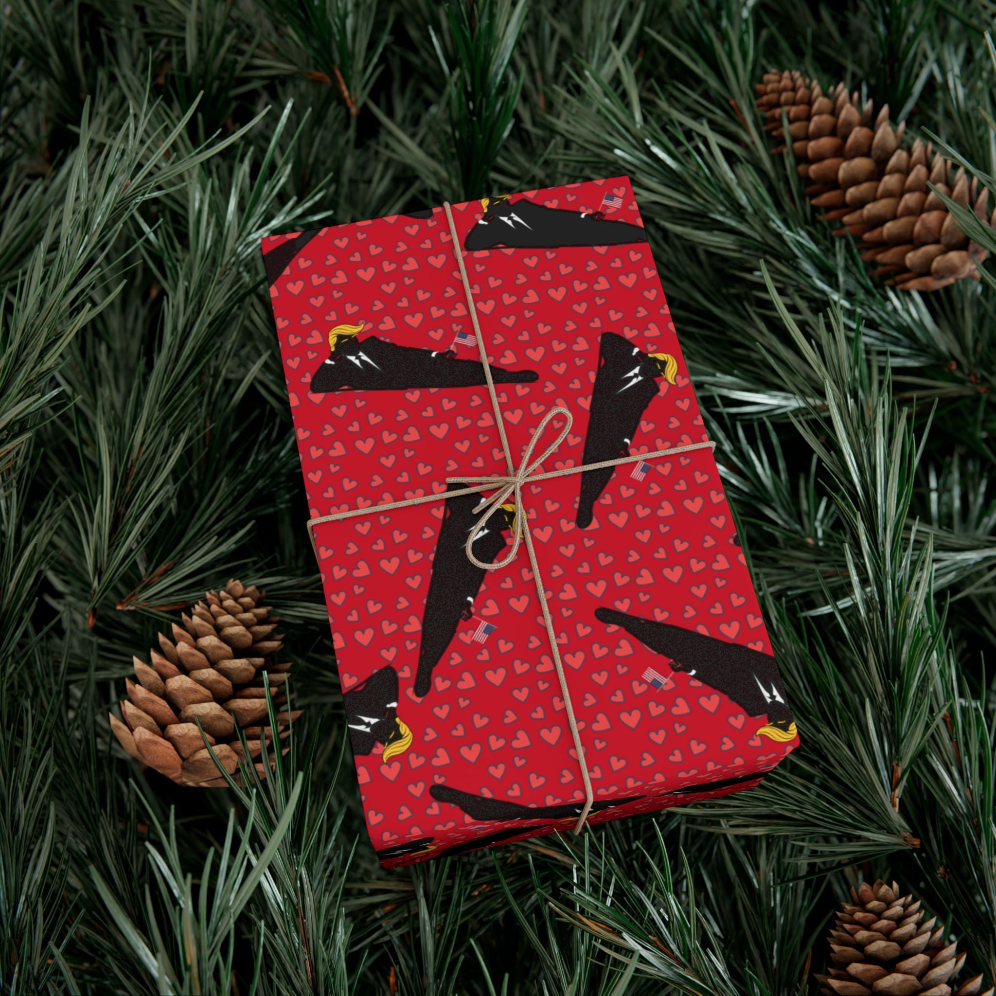 Commander-in-Recline Heart Wrap – Satirical Red All-Occasion Gift Paper