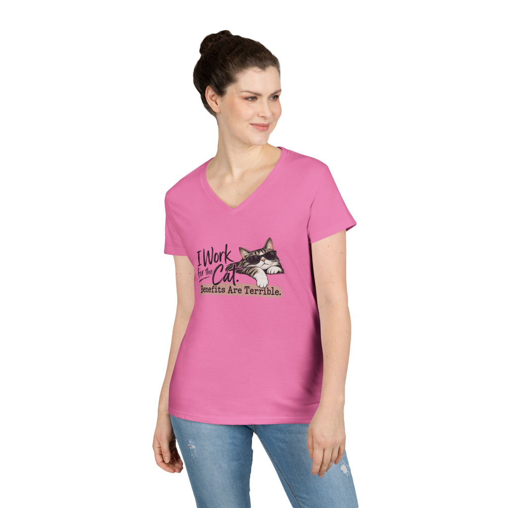 I Work for the Cat Women’s V-Neck T-Shirt | Funny Cat Lover Tee