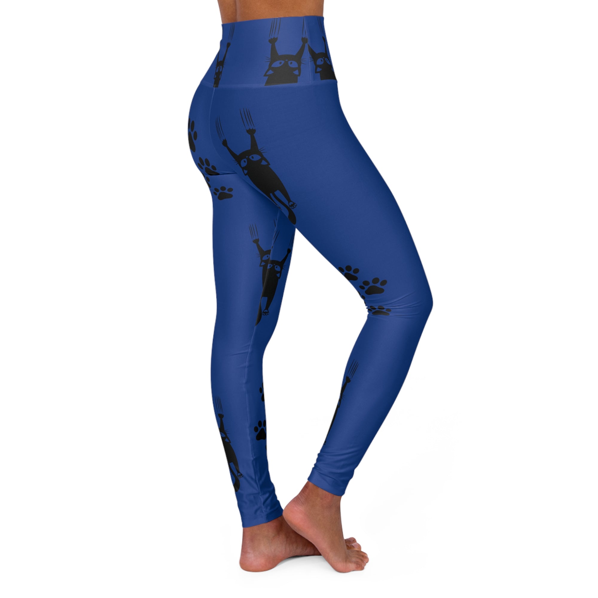 Blue Scared Kitty High Waisted Yoga Leggings