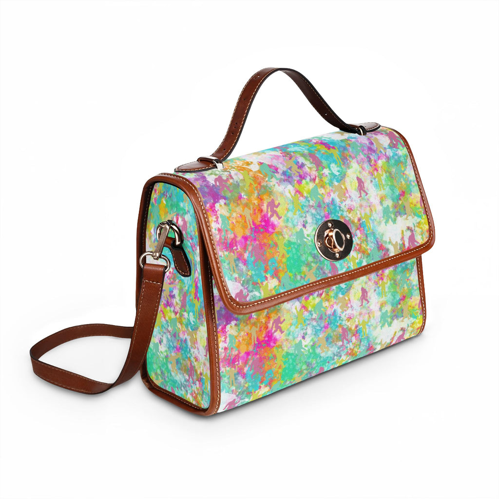 Hidden Bigfoot Tie-Dye Satchel Handbag | Colorful Sasquatch Crossbody Purse