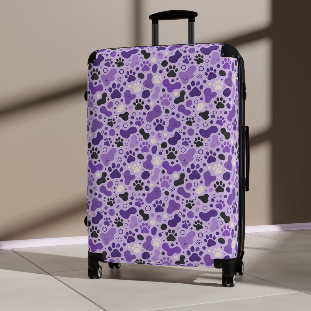 Purple Cat Paw Print Hard-Shell Suitcase | Abstract Cat Lover Luggage