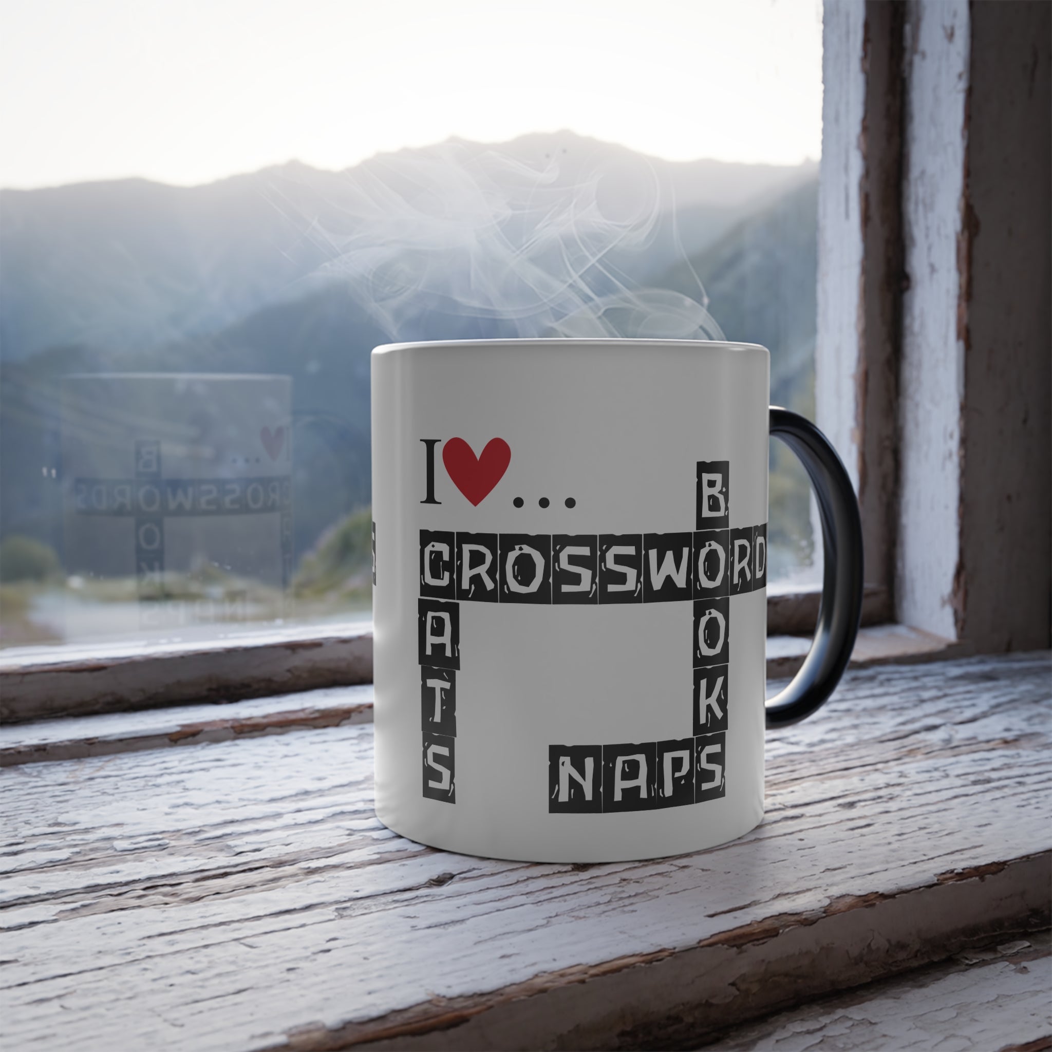Photo depicting the ​Crosswords & Cats Color Morphing Mug, 11oz from EpiAl's Shop.