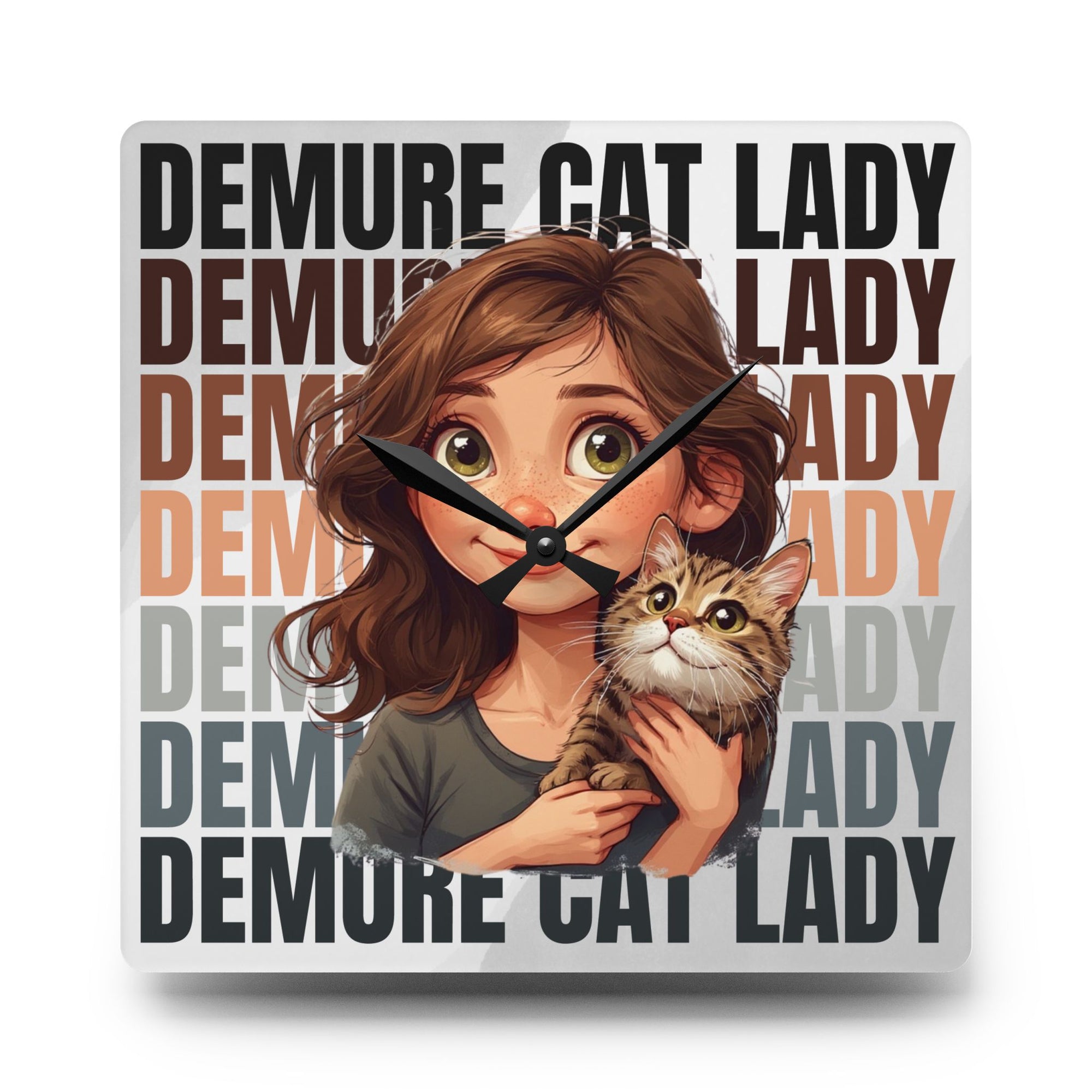 Demure Cat Lady Acrylic Wall Clock, Cute Cat Decor