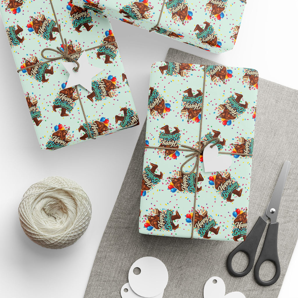 Happy Birthday Bigfoot Wrapping Paper | Sasquatch Birthday Gift Wrap