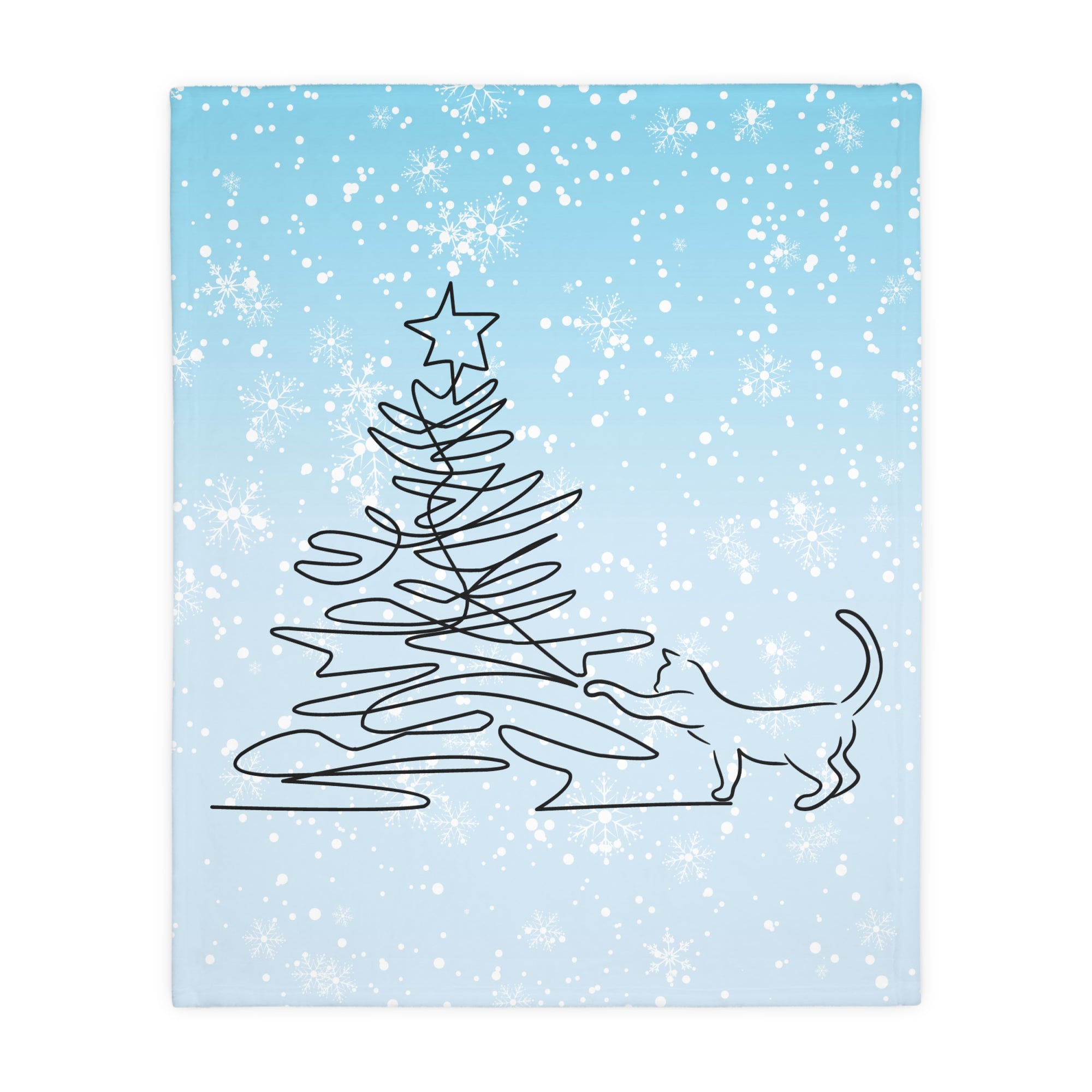 Kitty & Christmas Tree Velveteen Microfiber Blanket (Two-sided print)