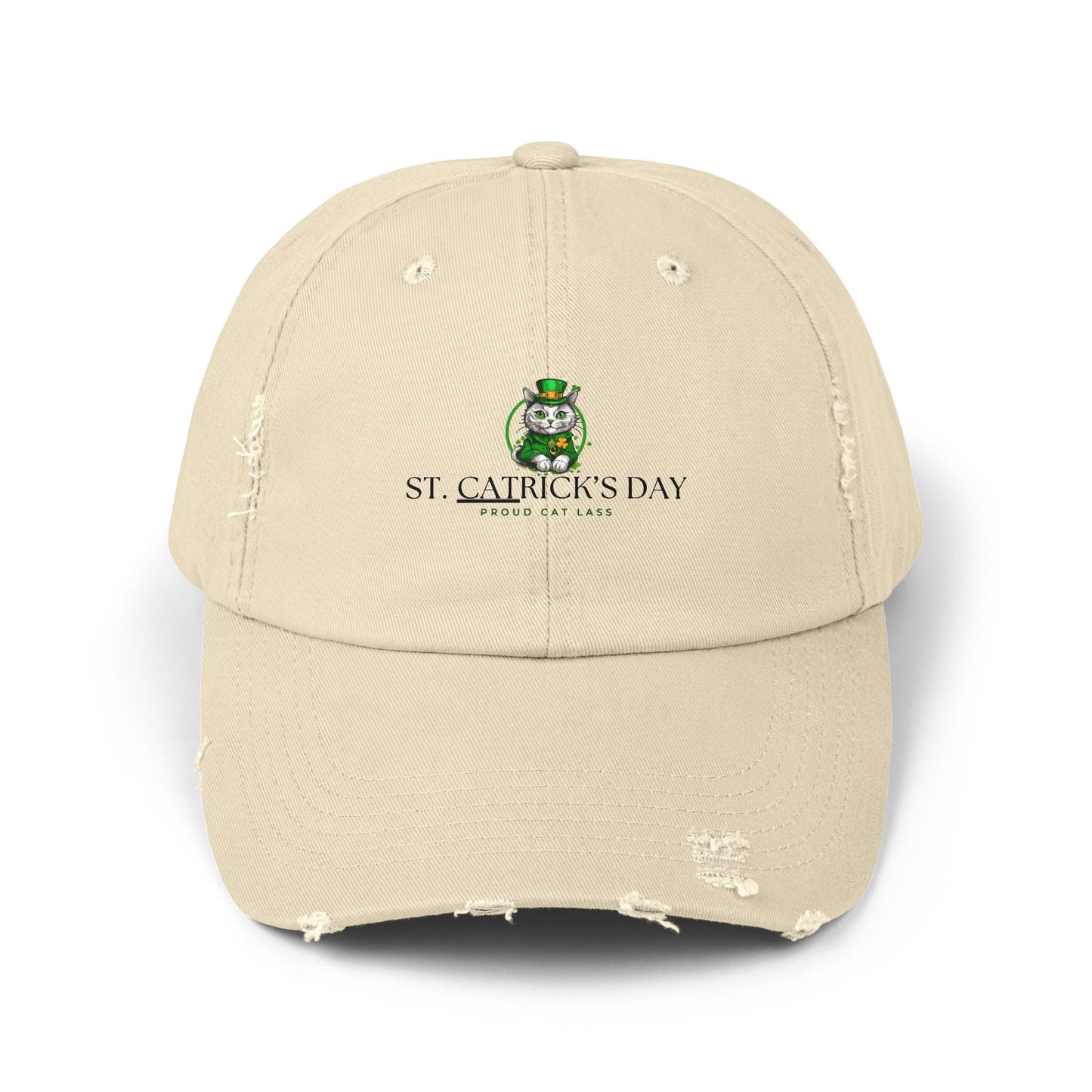 St. Patrick's Day Unisex Distressed Cap - Proud Cat Lass Design Printify