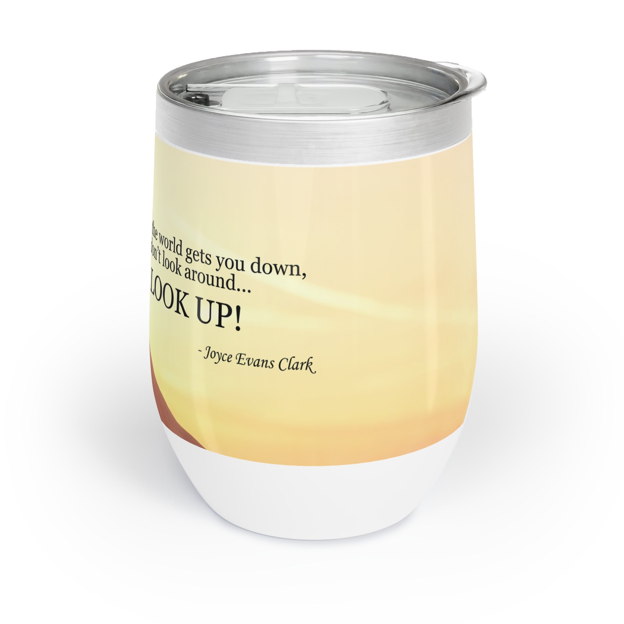 Photo depicting the ​Don't Look Around - Look Up Chill Wine Tumbler from EpiAl's Shop.