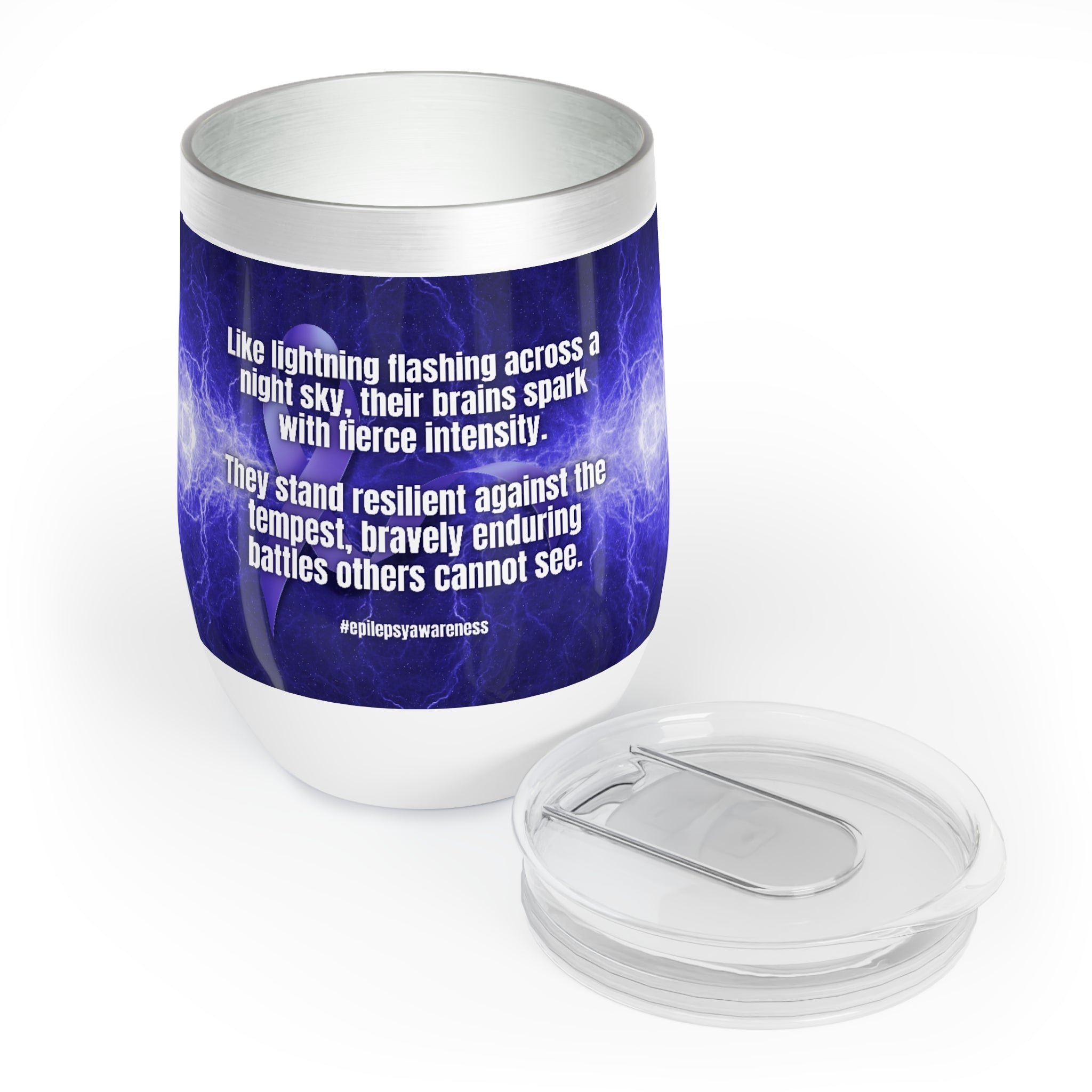 Photo depicting the ​Resilient Against the Tempest Chill Wine Tumbler from EpiAl's Shop.