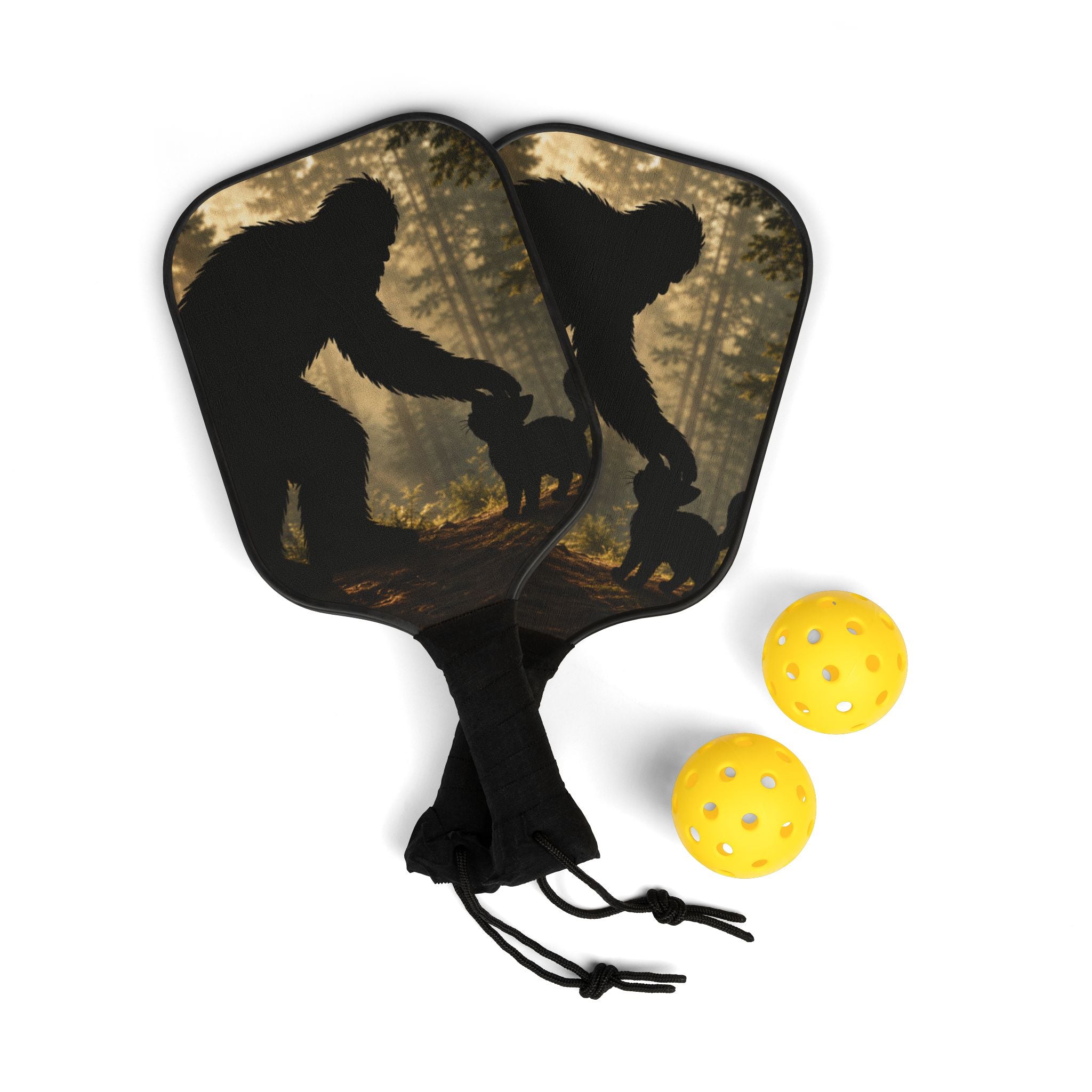 Bigfoot & Cat Unexpected Friends Pickleball Paddle Set (2 Paddles + 2 Balls)
