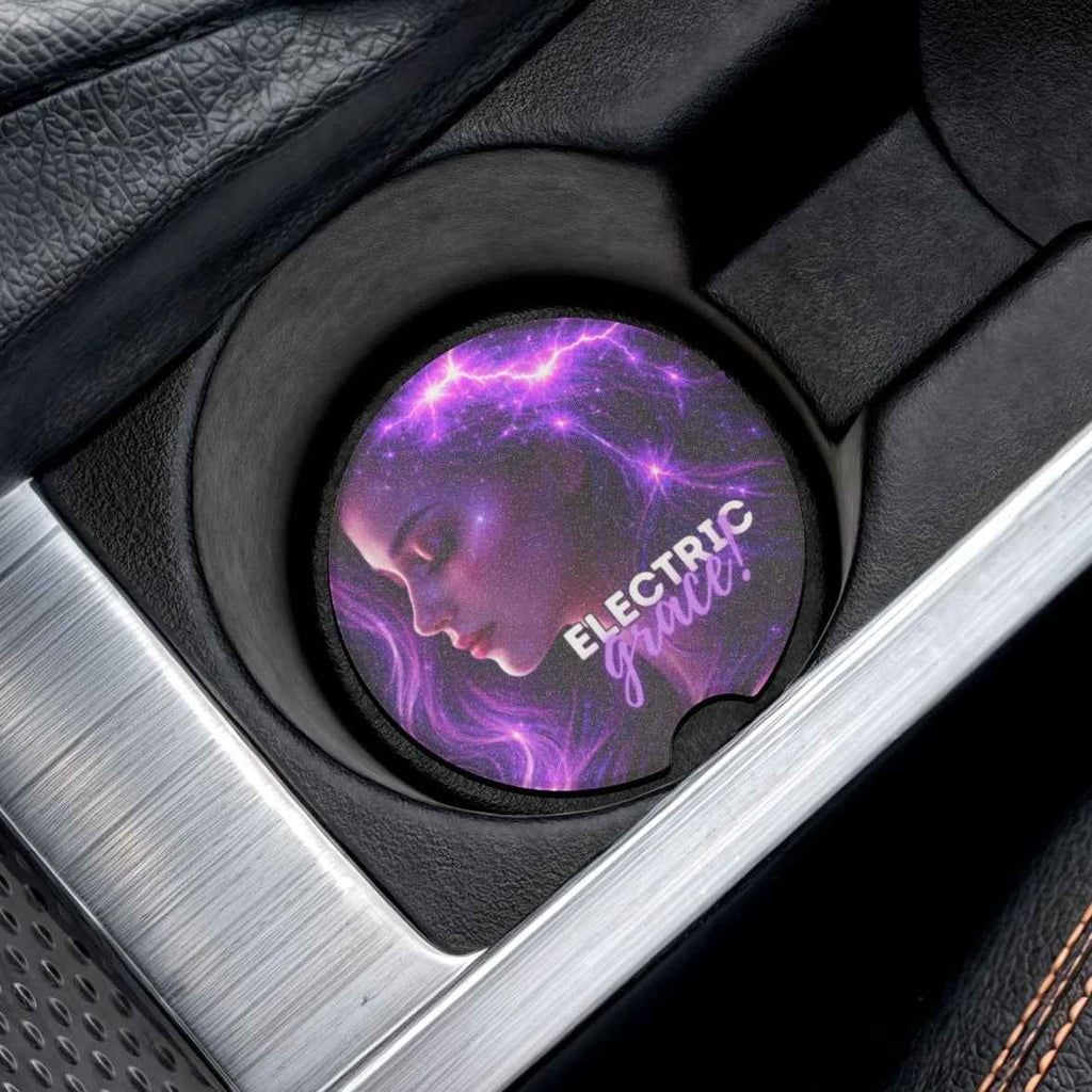 Electric Grace Epilepsy Awareness Soapstone Car Coaster – Purple Lightning Design (Set of 1 or 2)
