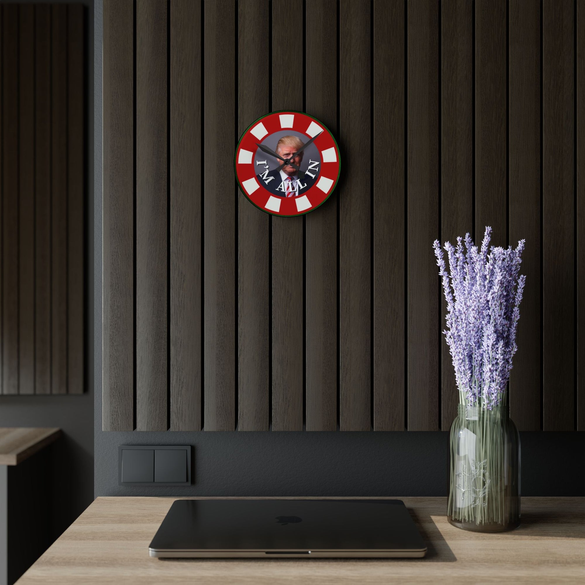 I'm All In with Trump Acrylic Wall Clock – Bold Design for Unique Home Decor