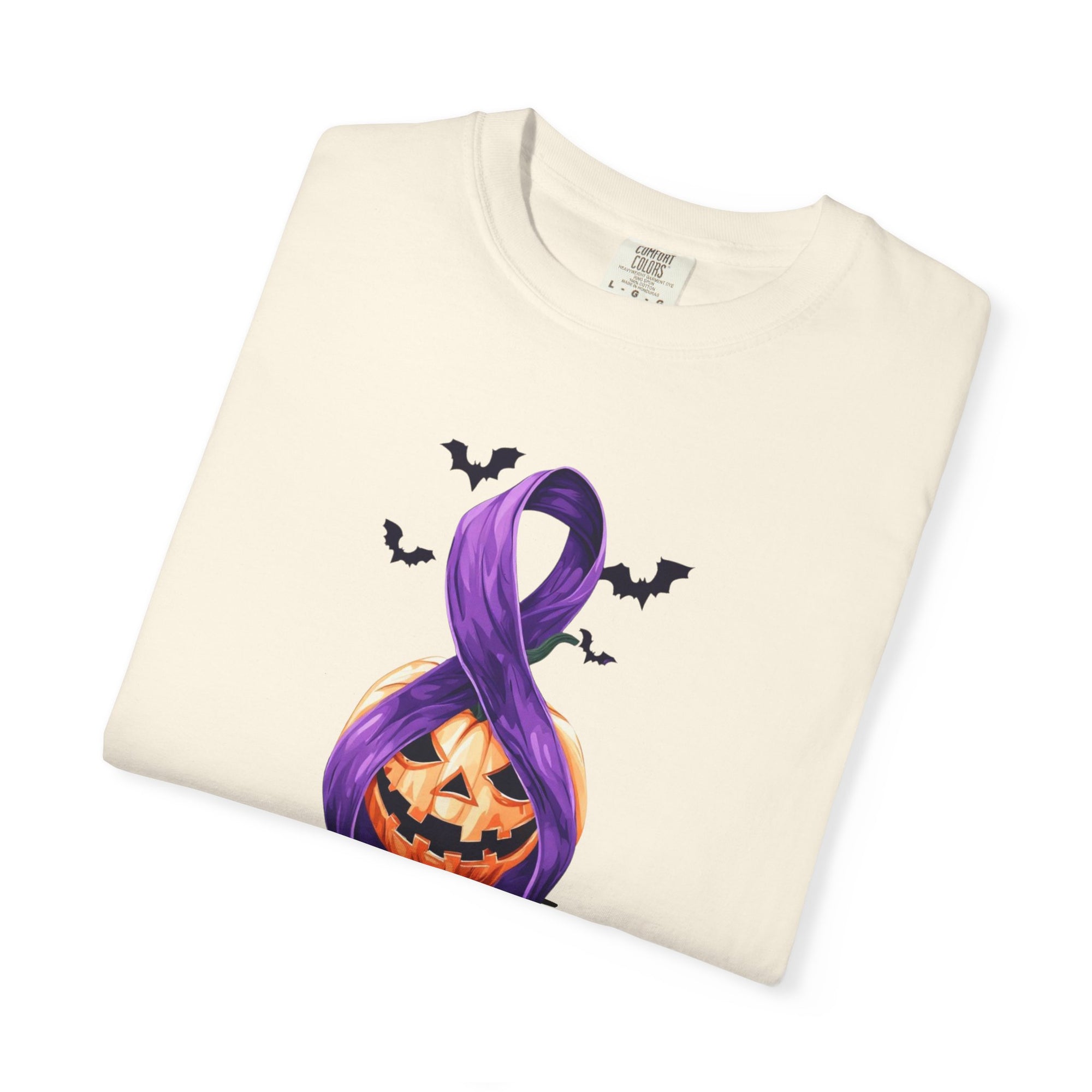 Halloween Pumpkin Unisex T-Shirt with Purple Ribbon Design