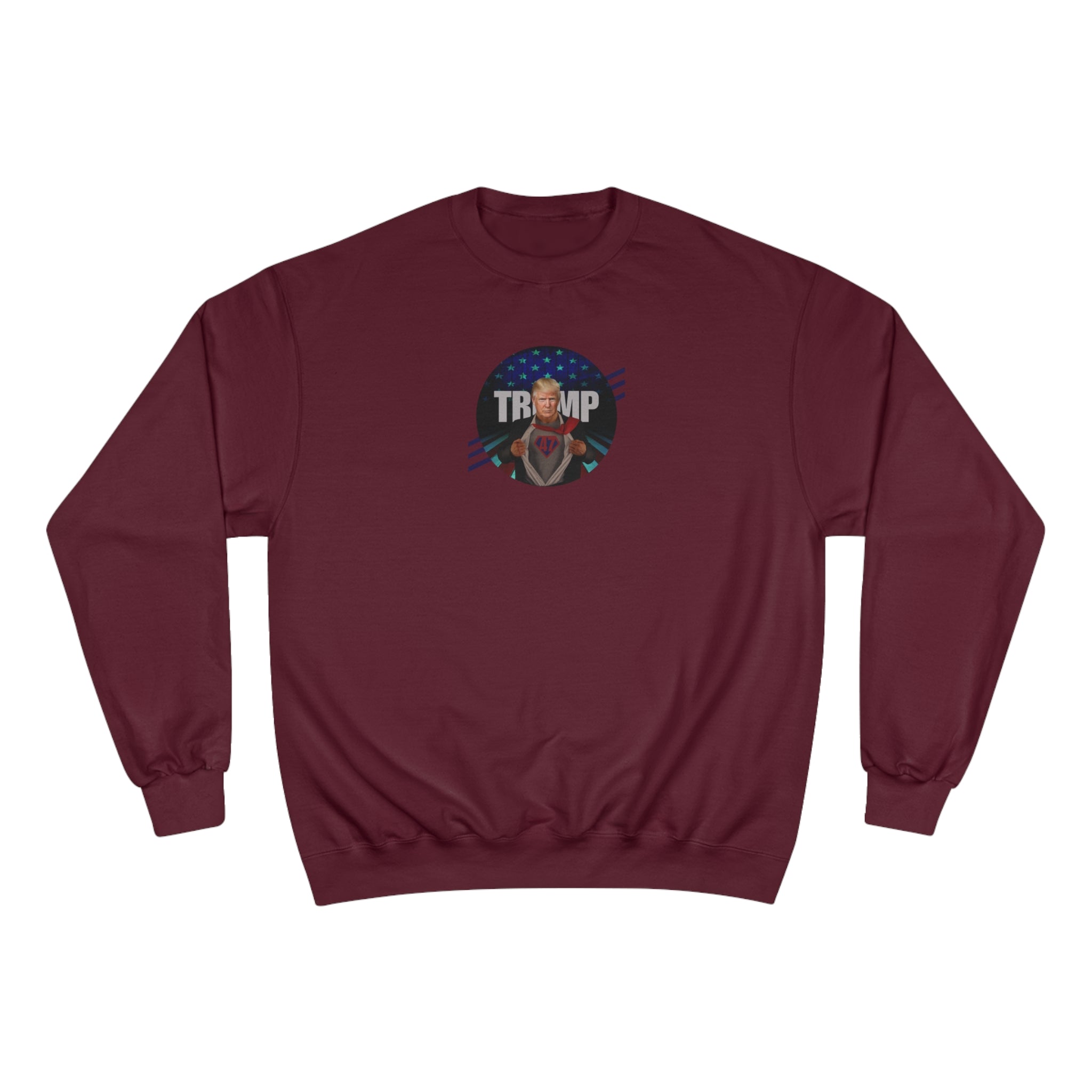 Photo depicting the ​Trump is Back 47 Champion Sweatshirt from EpiAl's Shop.