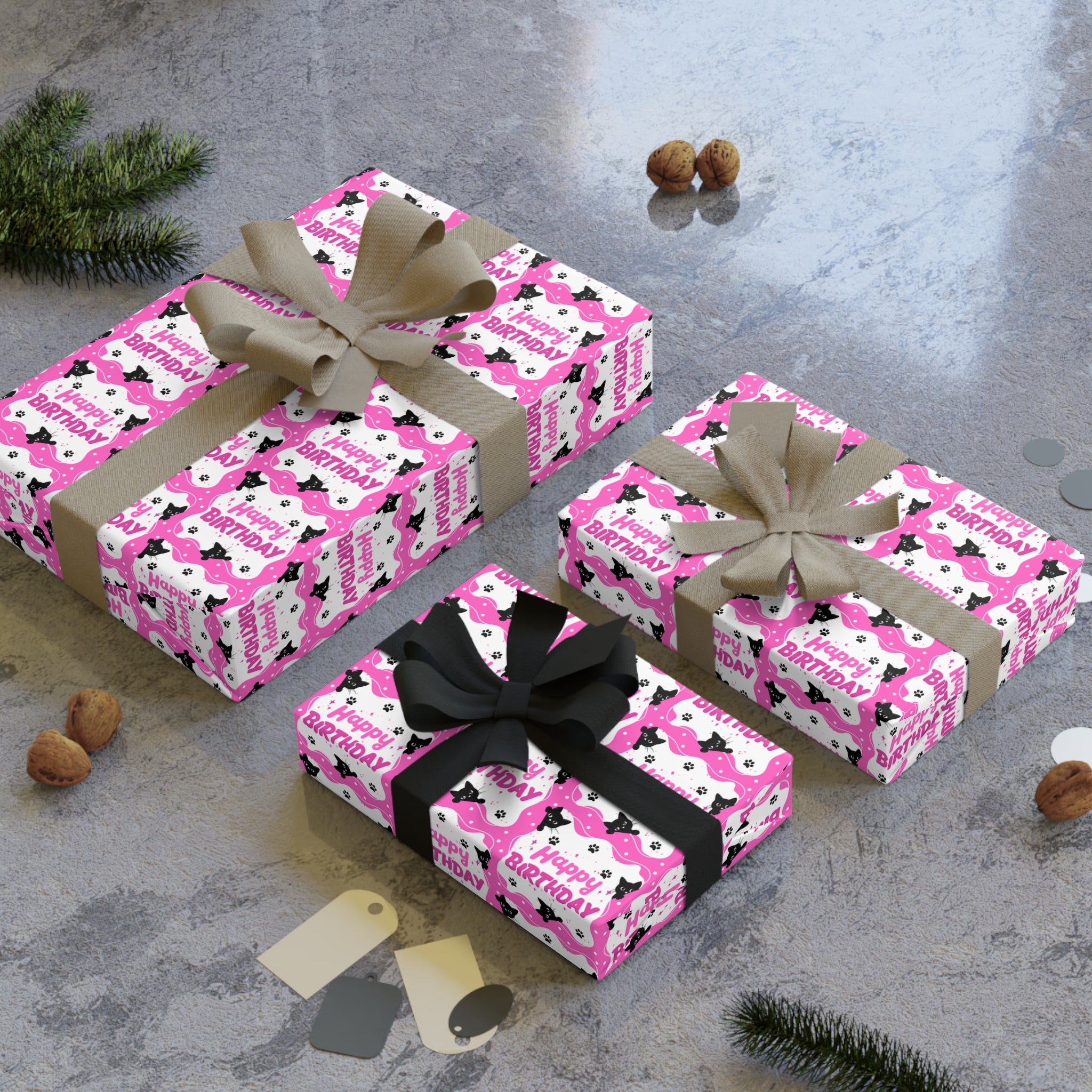 Pink Peeky Kitty Birthday Gift Wrapping Paper Rolls, 1pc - EpiAl's Shop