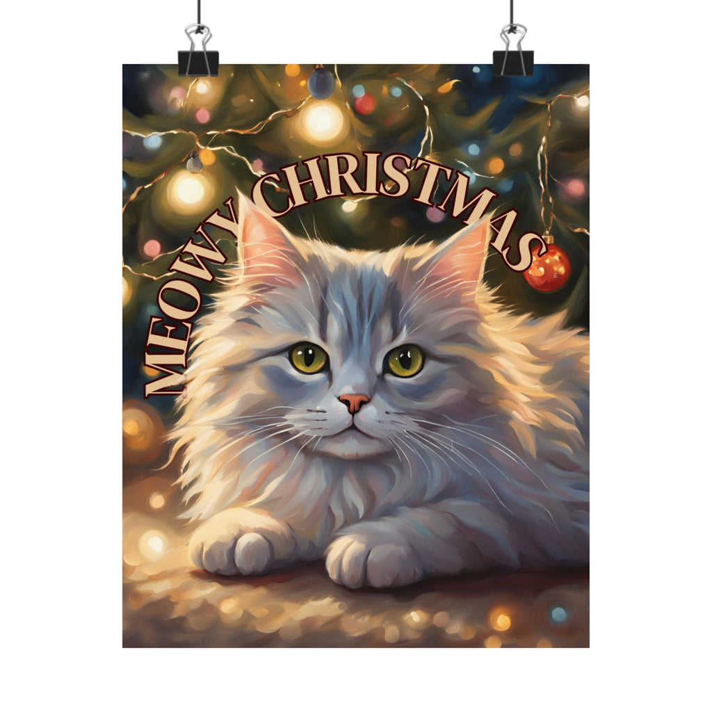 White Meowy Christmas Kitty Matte Vertical Posters