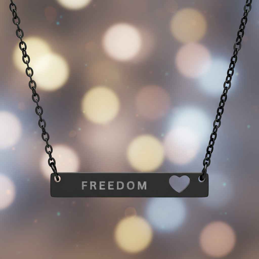 Engraved "Freedom" Cutout Heart Bar Necklace