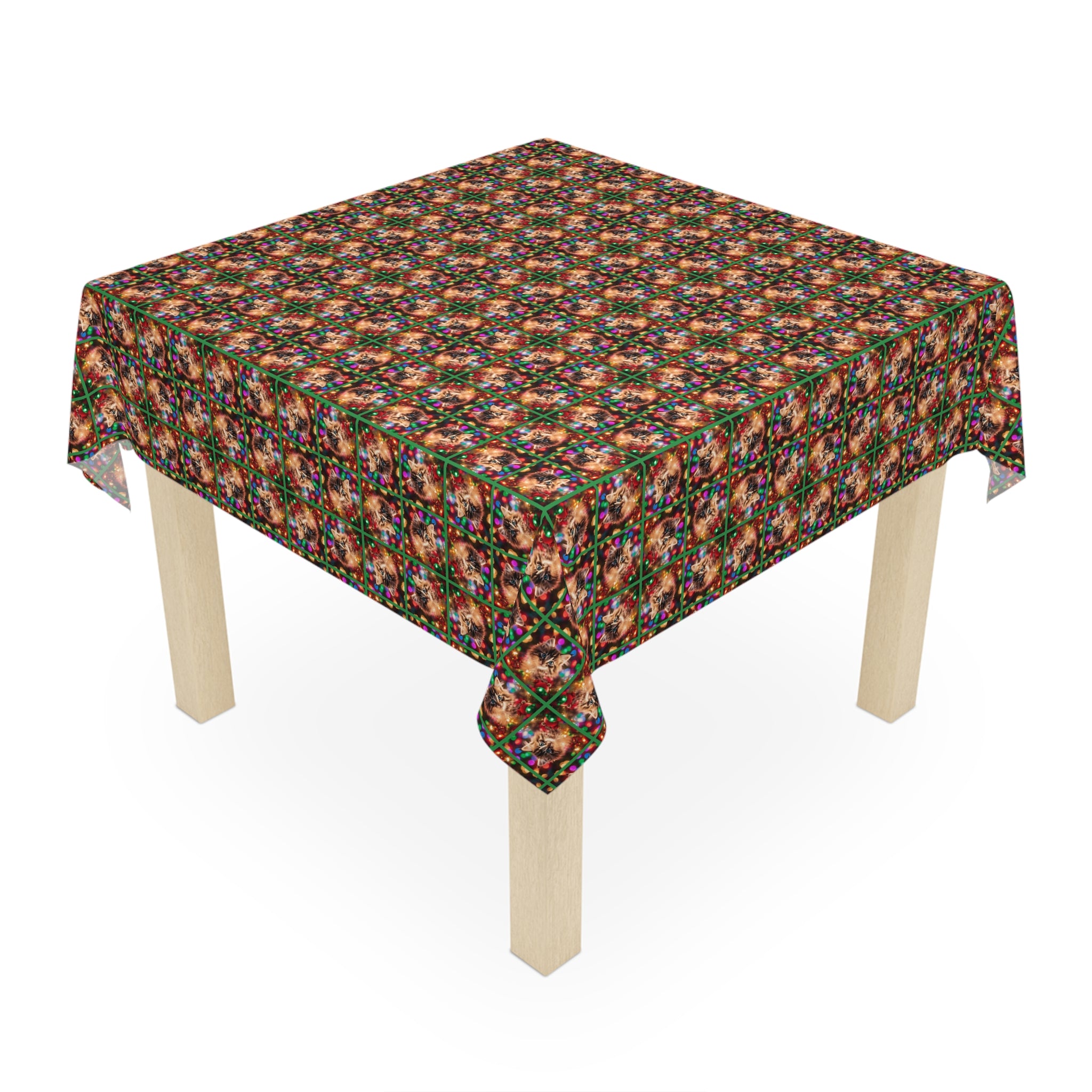 Photo depicting the ​Pretty Kitten Christmas Tablecloth from EpiAl's Shop.